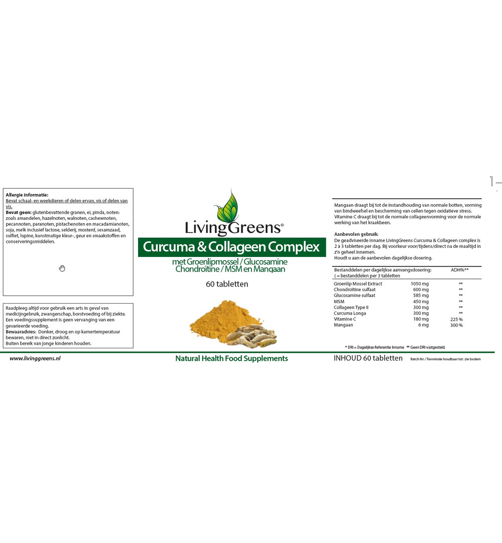 Livinggreens Curcuma & Collageen Complex (60 tabletten)