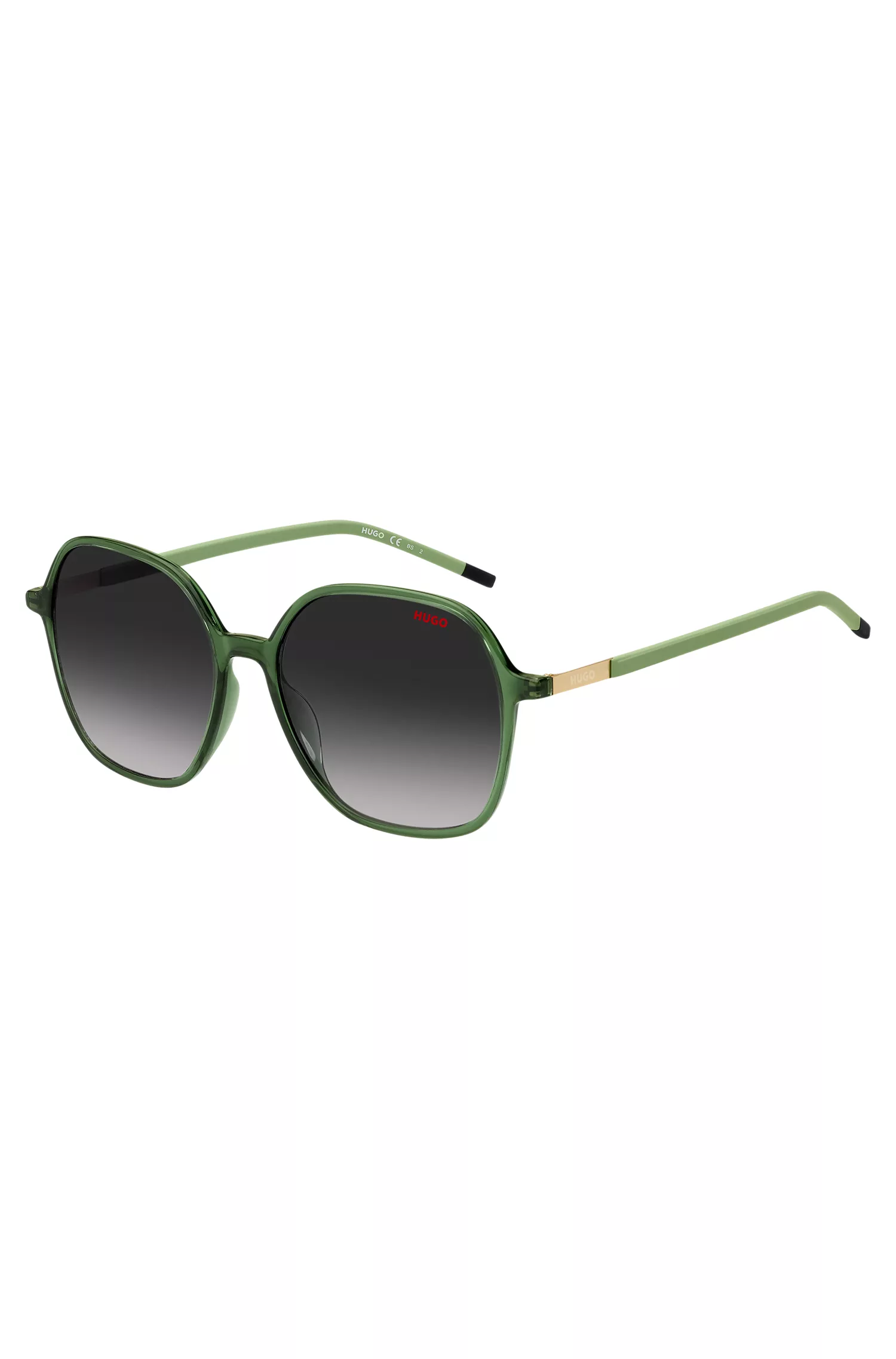 Óculos de sol HUGO vermelho-verde com hastes de aço inoxidável.