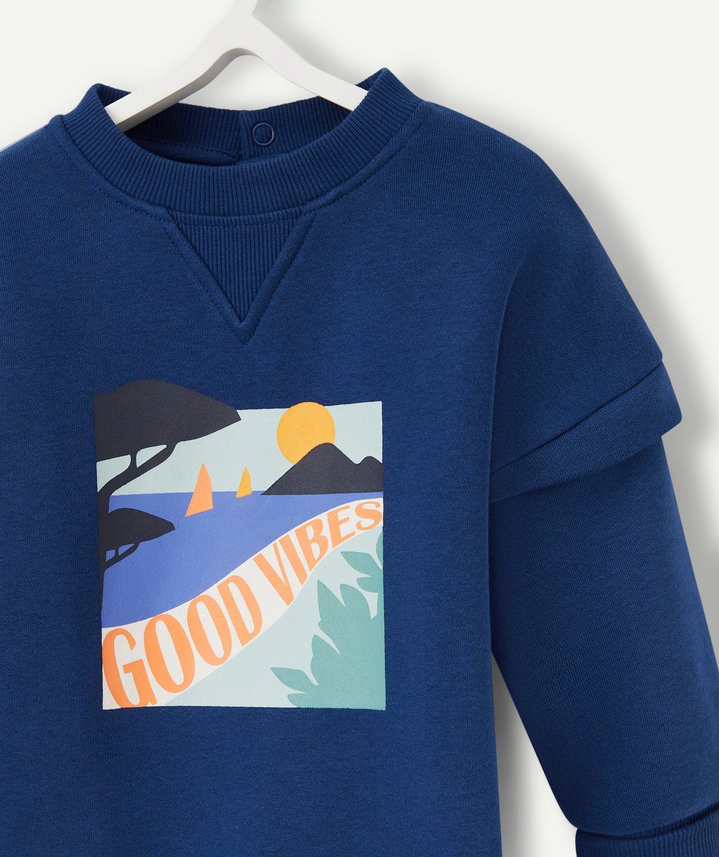 SWEAT ÉVOLUTIF BLEU MARINE EN FIBRES RECYCLÉES AVEC FLOQUAGE PLAGE
