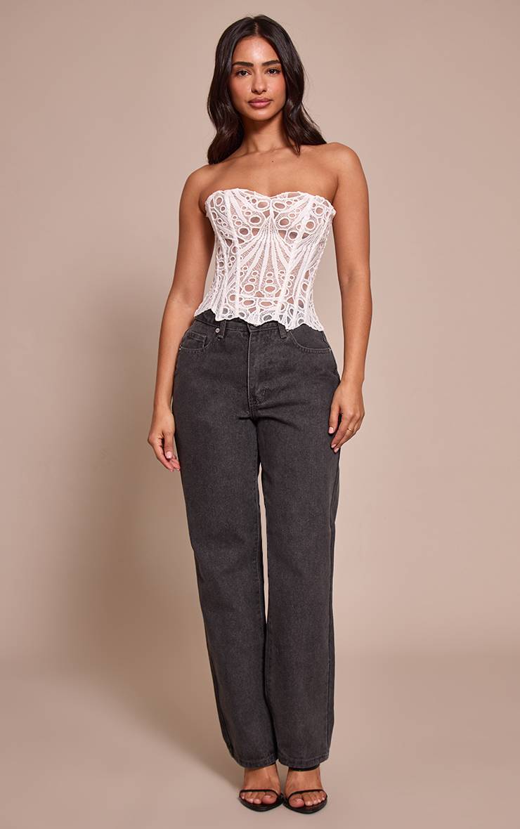 Gris Jean Droit Taille Haute Petite