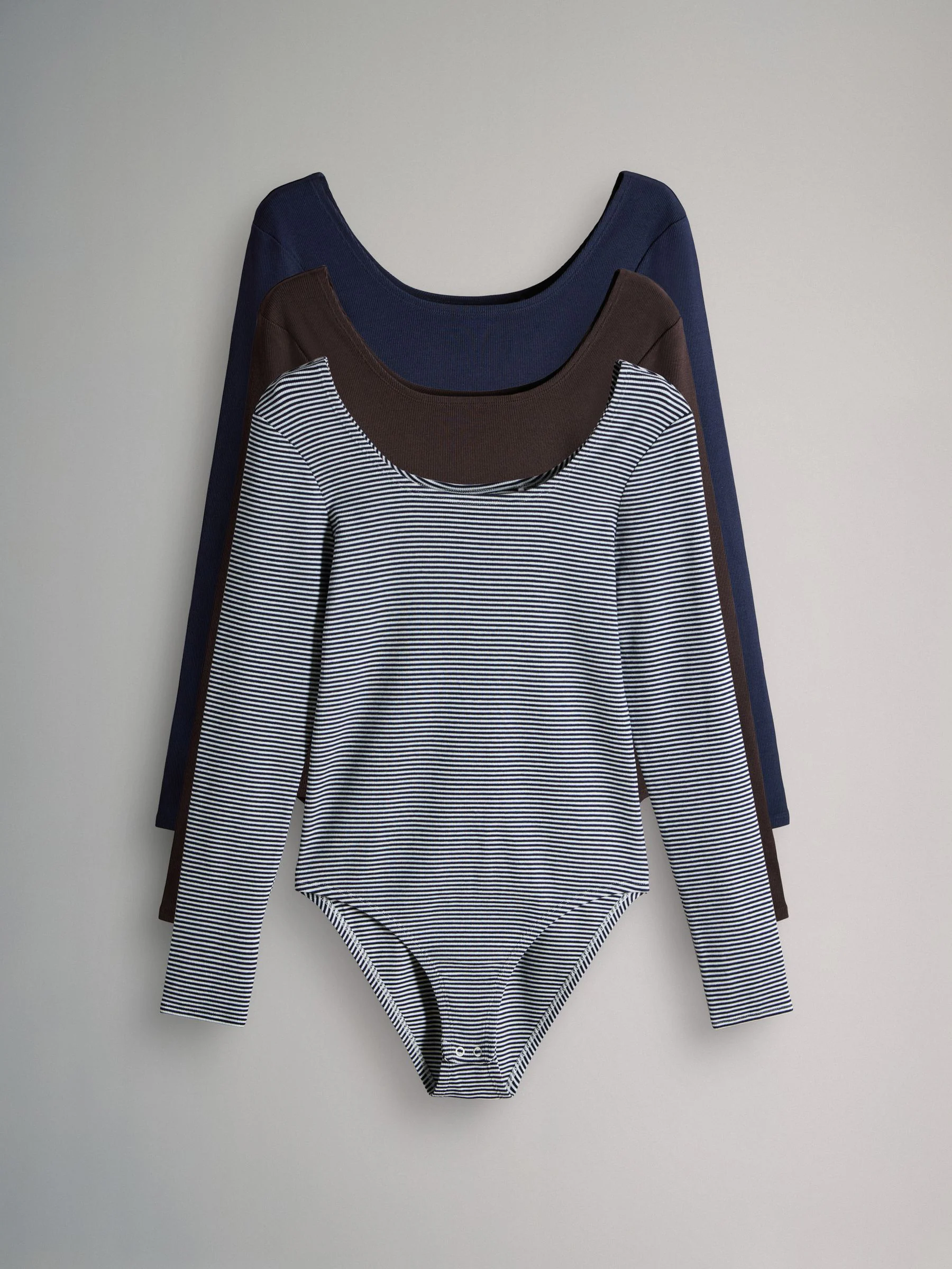 The Set 3 Pack Ribbed Bodies met Lange mouwen en Ronde hals