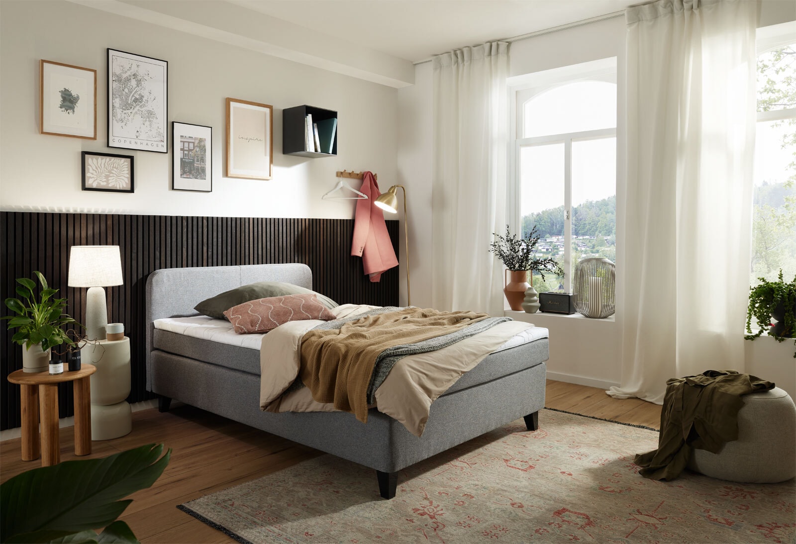 Boxspringbett Wien Stoff Grau 140x200cm