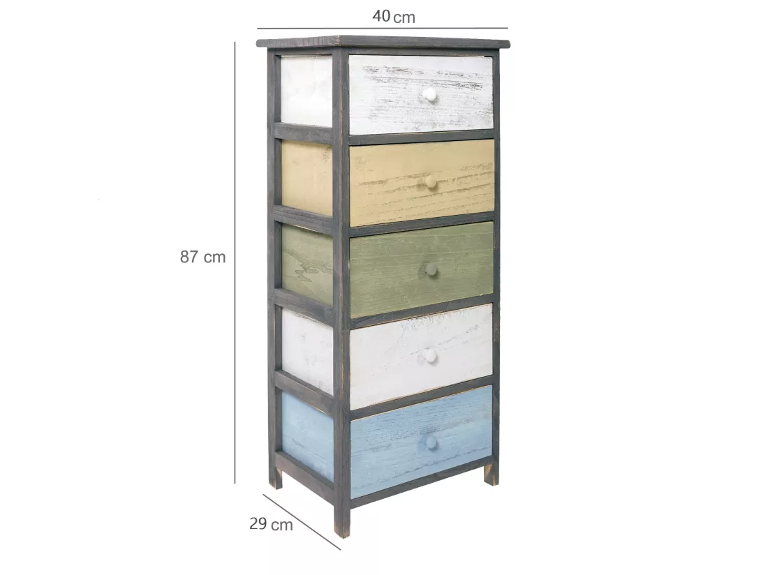 Chiffonier Chevet 5 Tiroirs Gris Deco Urban 81x40x29