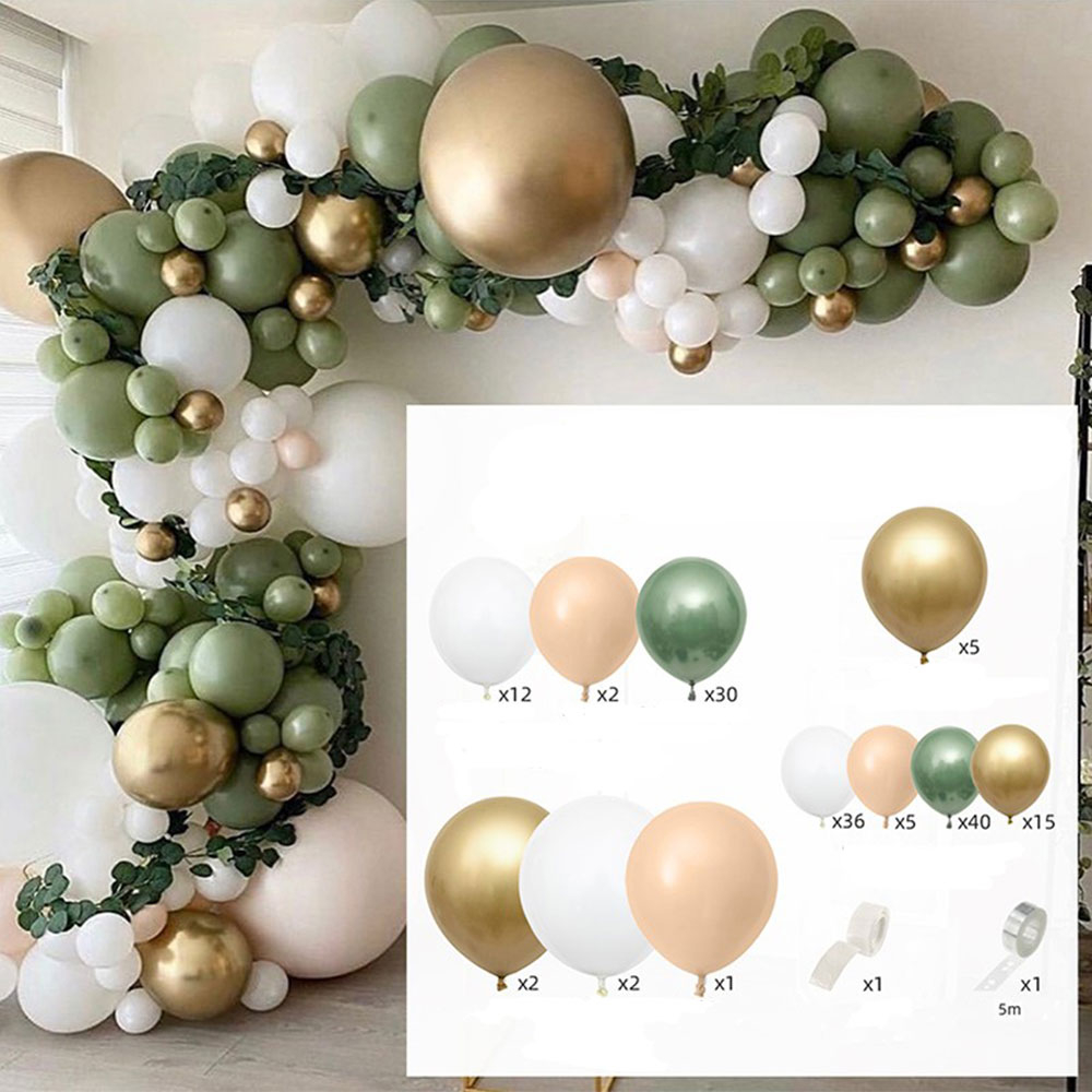 (152-tlg. Set) Party Deko Ballons Latex Luftballons - Grün / Gold / Weiss / Nude