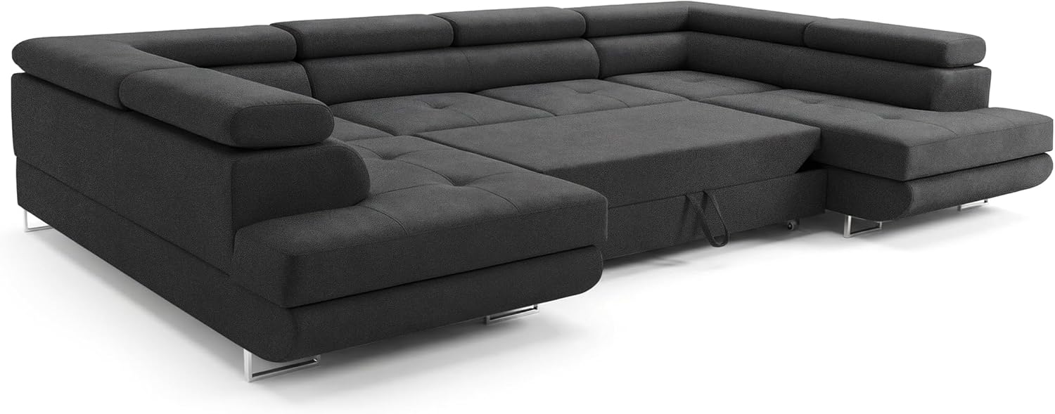 Ecksofa mit Schlaffunktion Big PASTI U-Form, Sofa Couch mit Bettkasten, 3-Sitzer Eckcouch, Schlafsofa für Wohnzimmer, Big Sofa Couch mit Schlaffunktion (Pet Friendly Edition Anthrazitgrau)