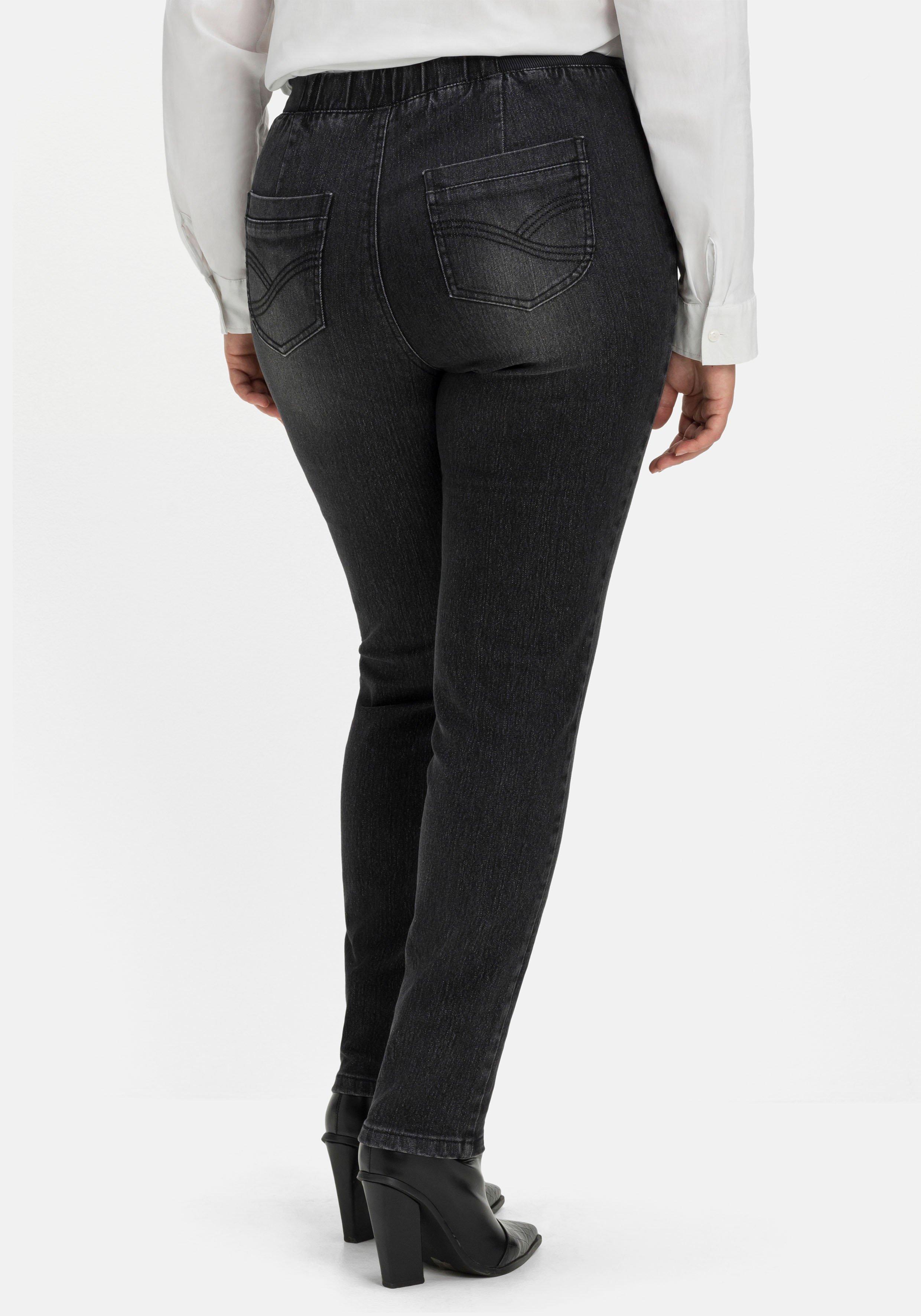 Schmale Jeans mit Gummibund und Teilungsnähten