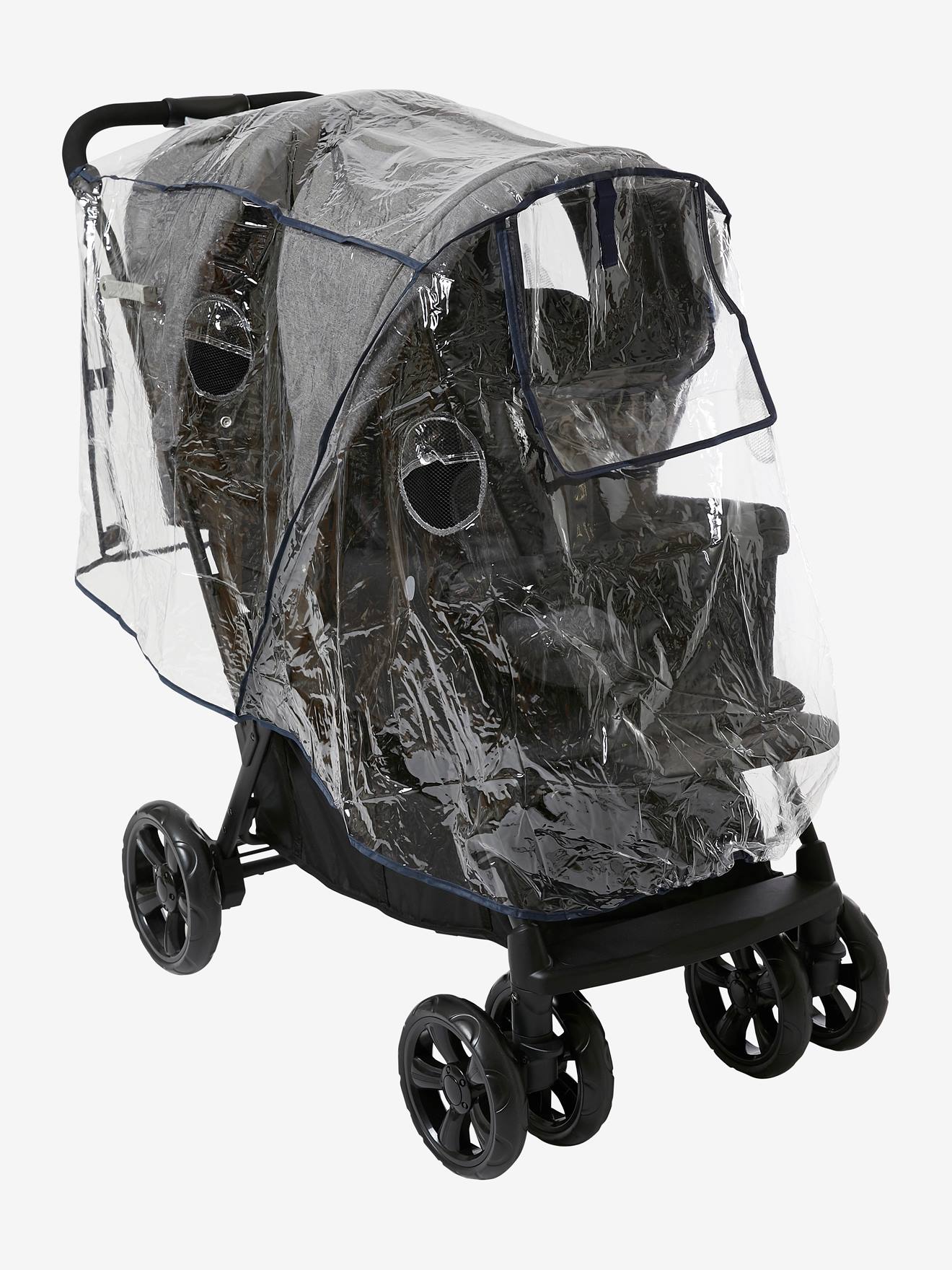 Capa de chuva completa Vertbaudet para carrinho de bebê duplo, sem cor