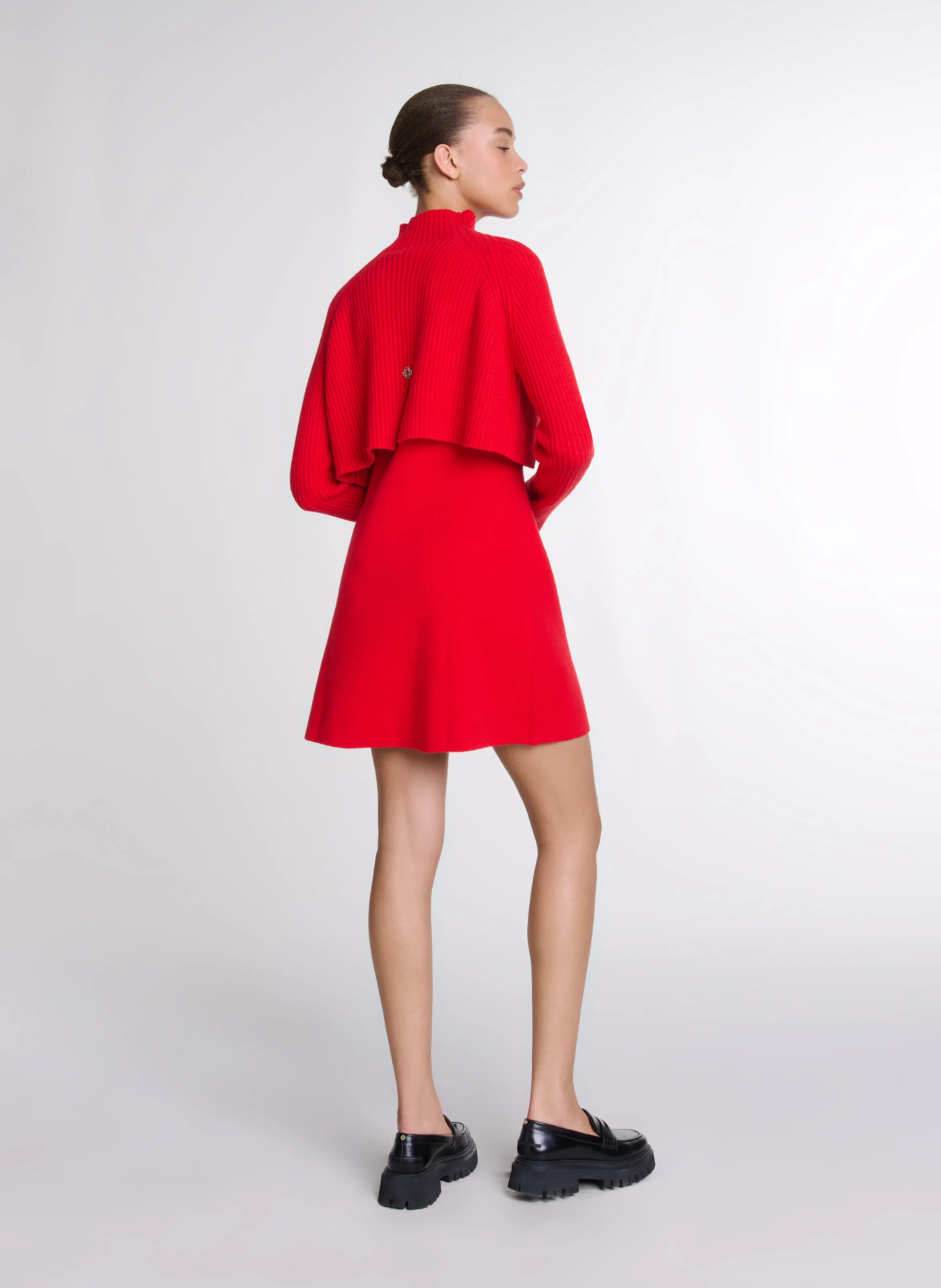 Robe courte à col montant | Rouge