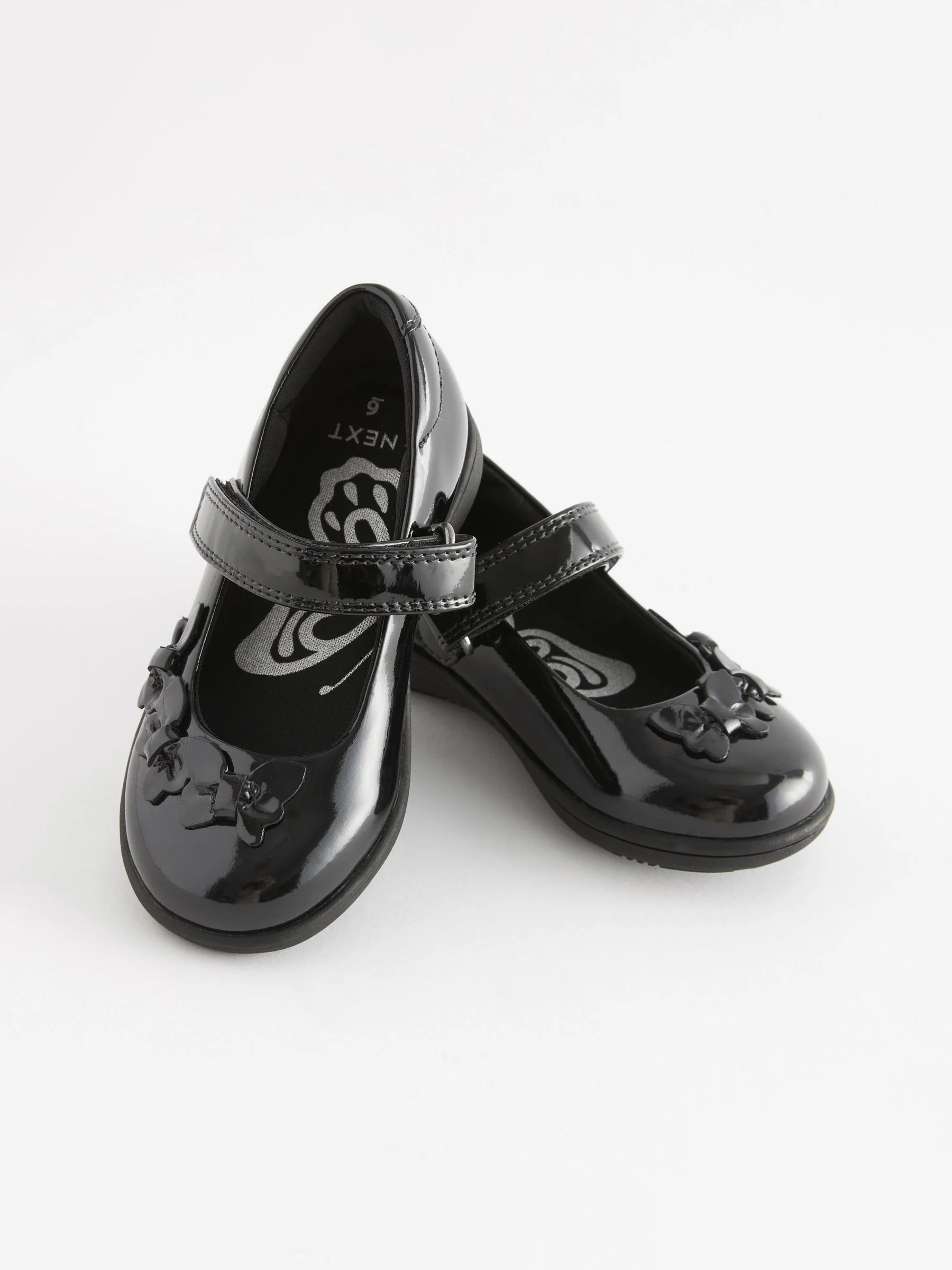 Zwart lak - Junior Mary Jane-schoolschoenen met vlinder