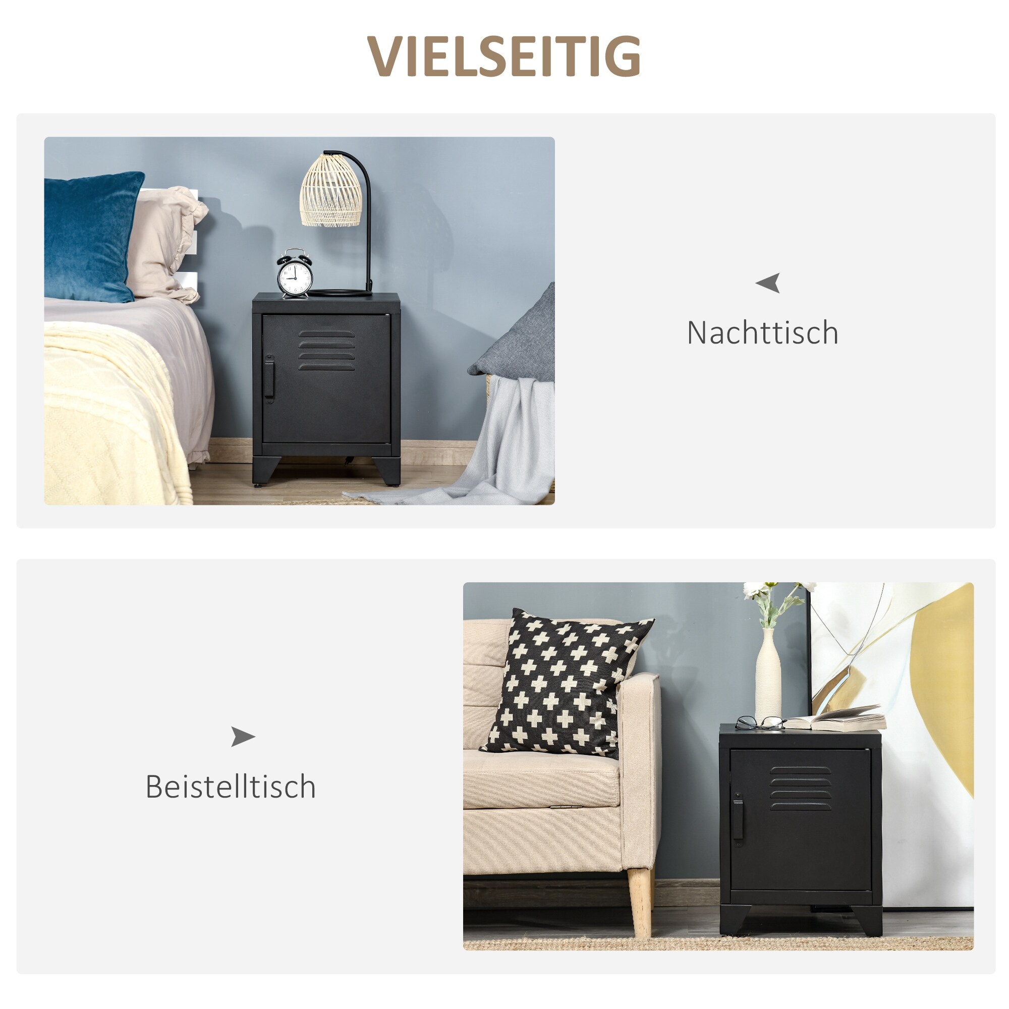 HOMCOM Nachttisch mit industriellen Design schwarz 40B x 40T x 50H cm
