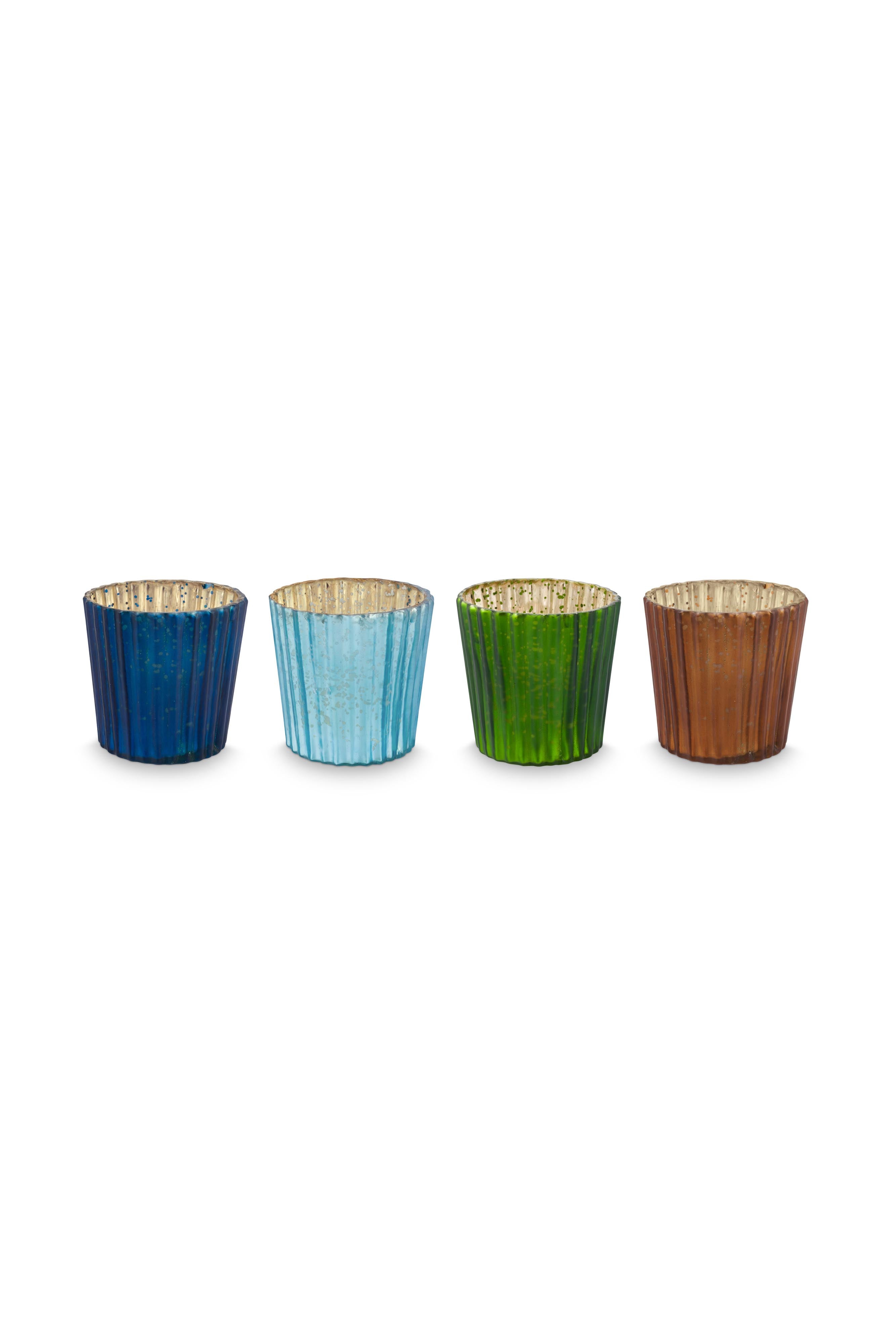 Pip Studio Waxinelichthouders Set van 4 - van Glas - Blauw - 7x7cm