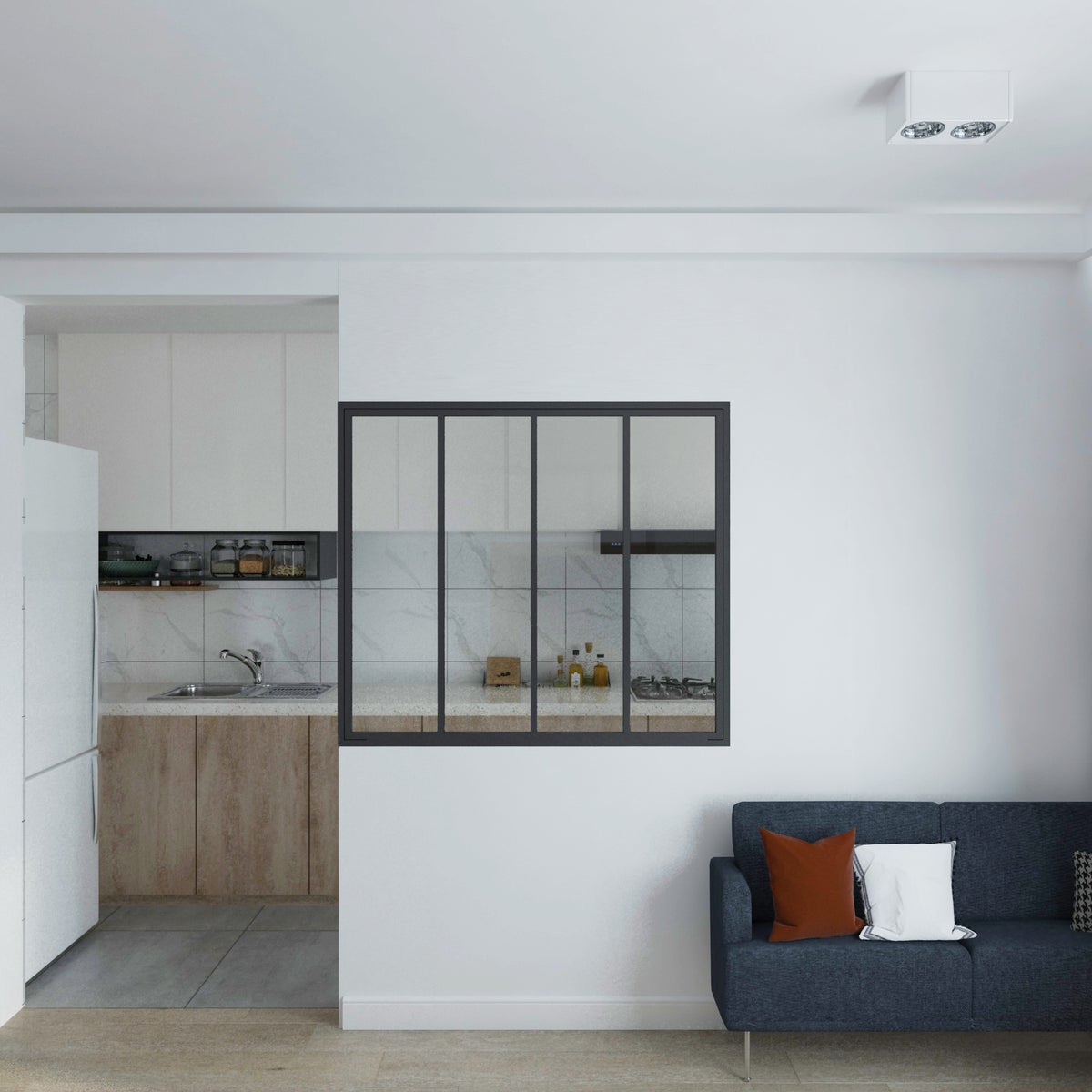 Binnenwand van glas in industriële stijl 1230x1080mm helder zwart