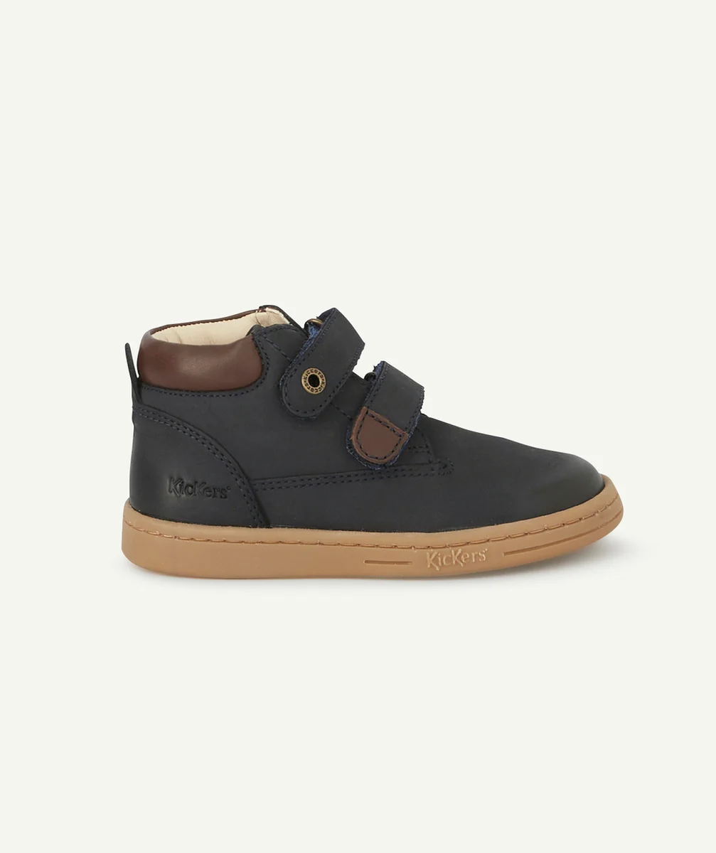 KICKERSBOTTINES BÉBÉ EN CUIR BLEU MARINE AVEC SCRATCH