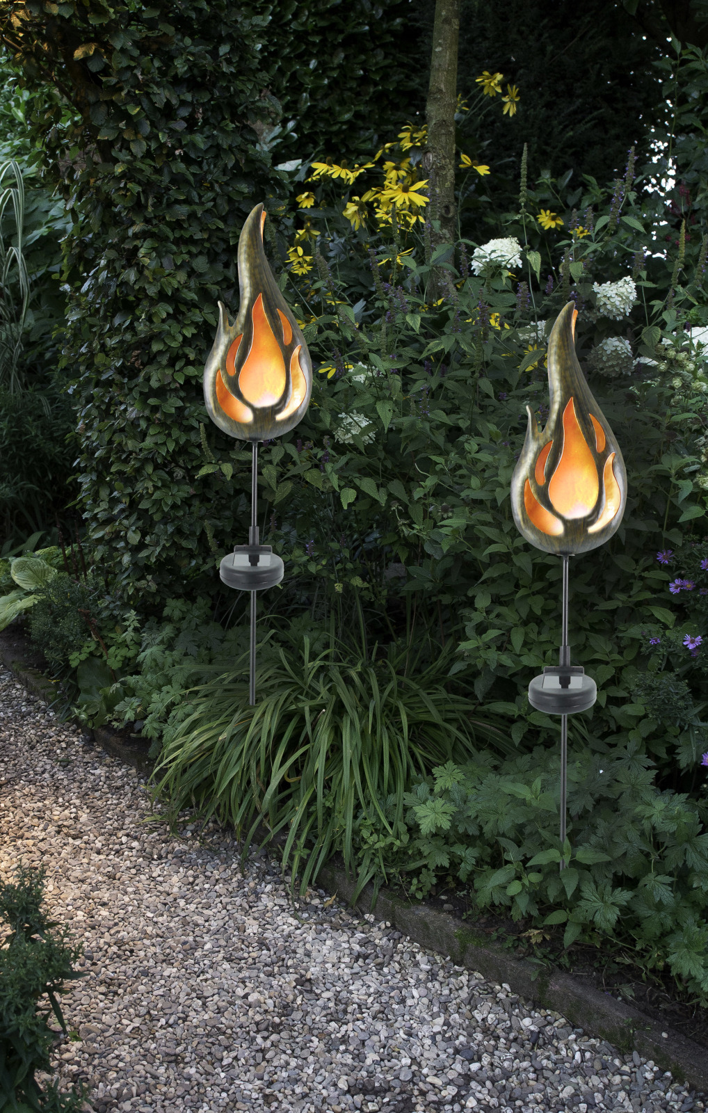 Solar-LED-Erdspieß Flamme - bronze-orange - 84 cm hoch