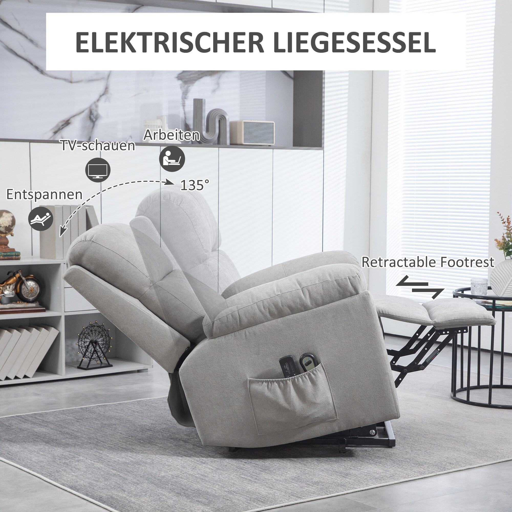 HOMCOM Elektrischer Sessel mit Aufstehhilfe grau 89L x 99B x 103H cm
