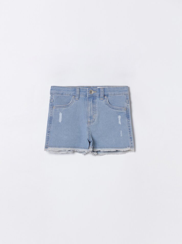 Shorts jeans rasgados - Azul índigo claro
