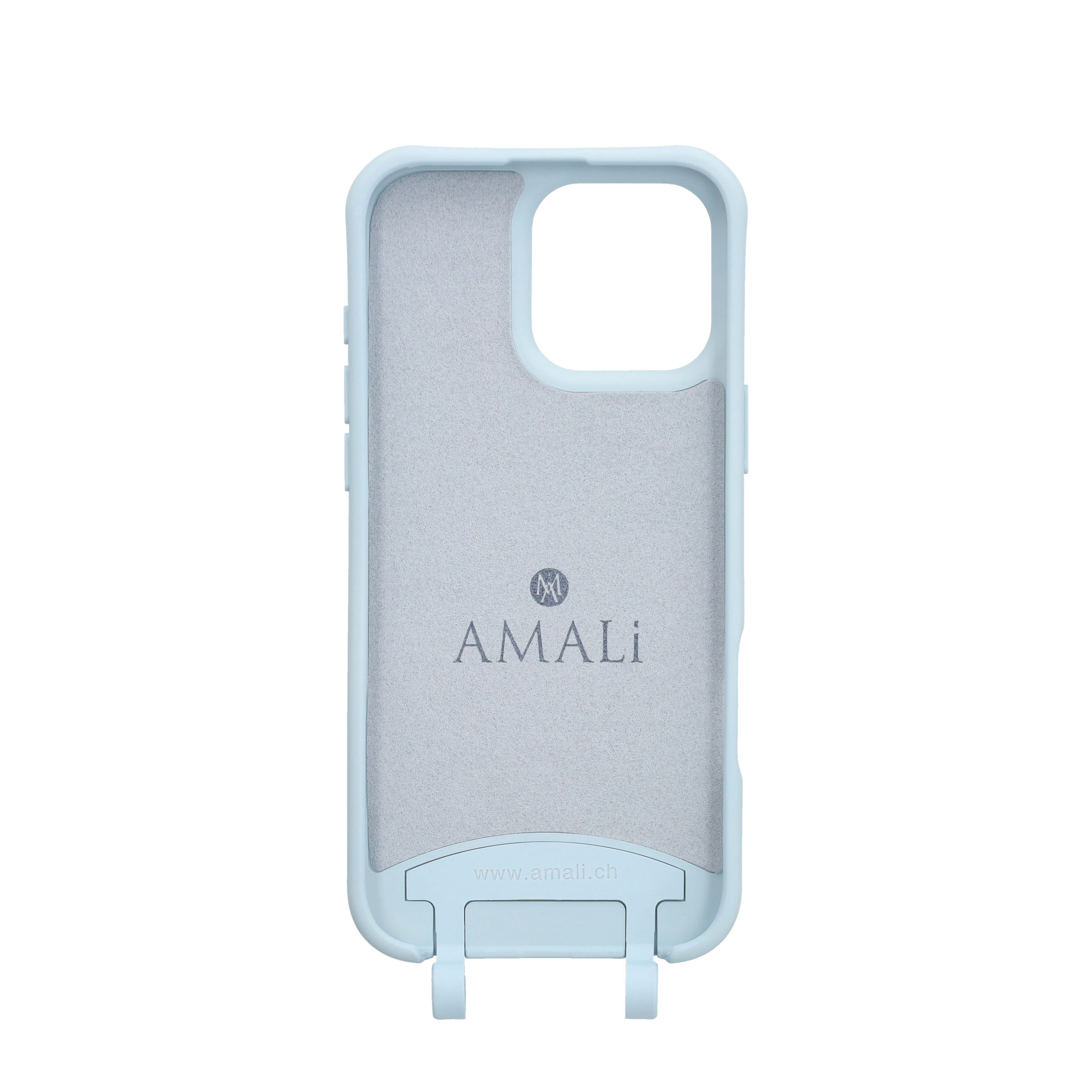 iPhone 16 Pro Max Handy Hülle Elegantes Case mit abnehmbarem Necklace Adapter - Light Blue / Silver