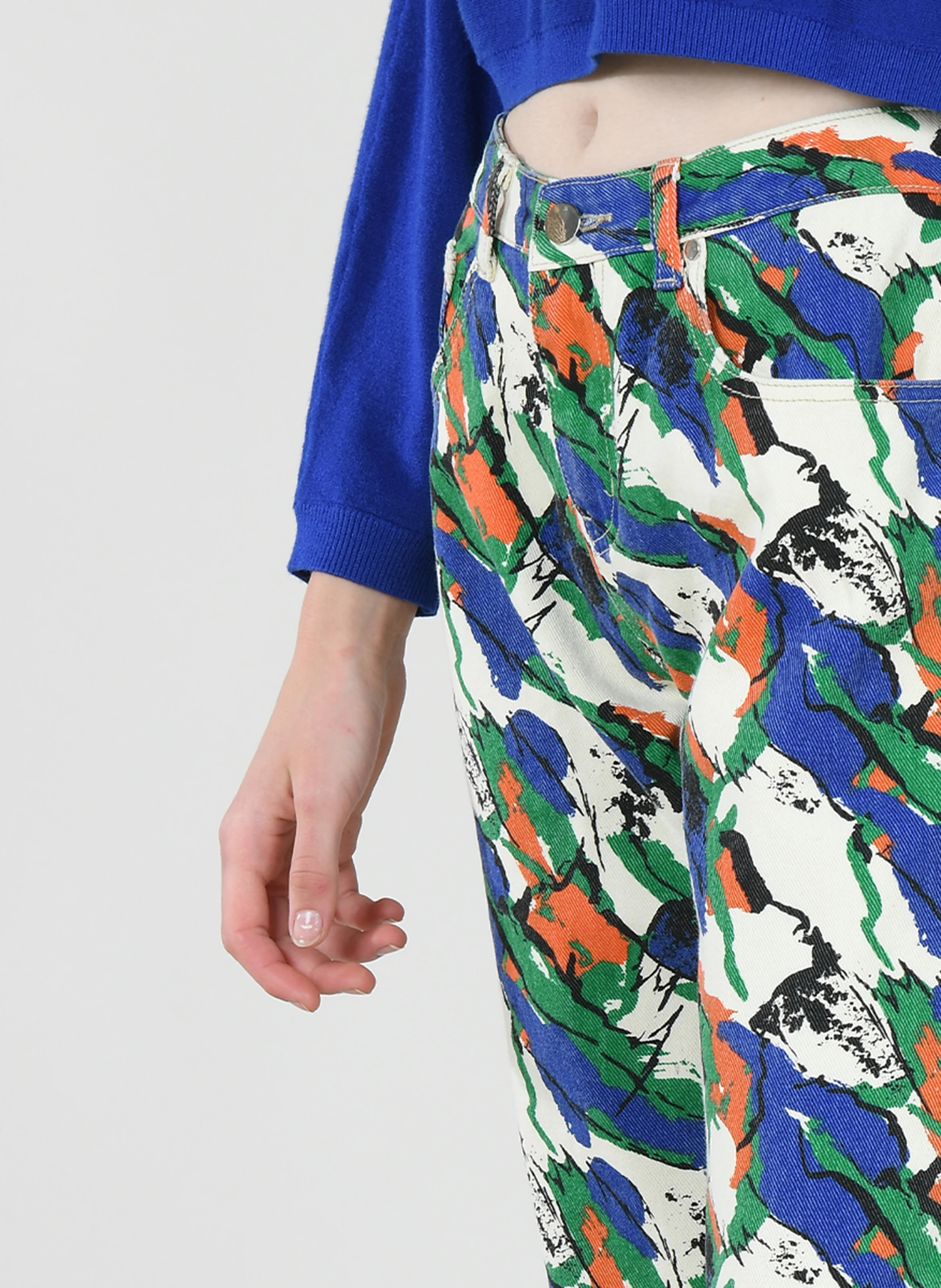 Pantalon droit 5 poches imprimé multicolore en coton | Rouge