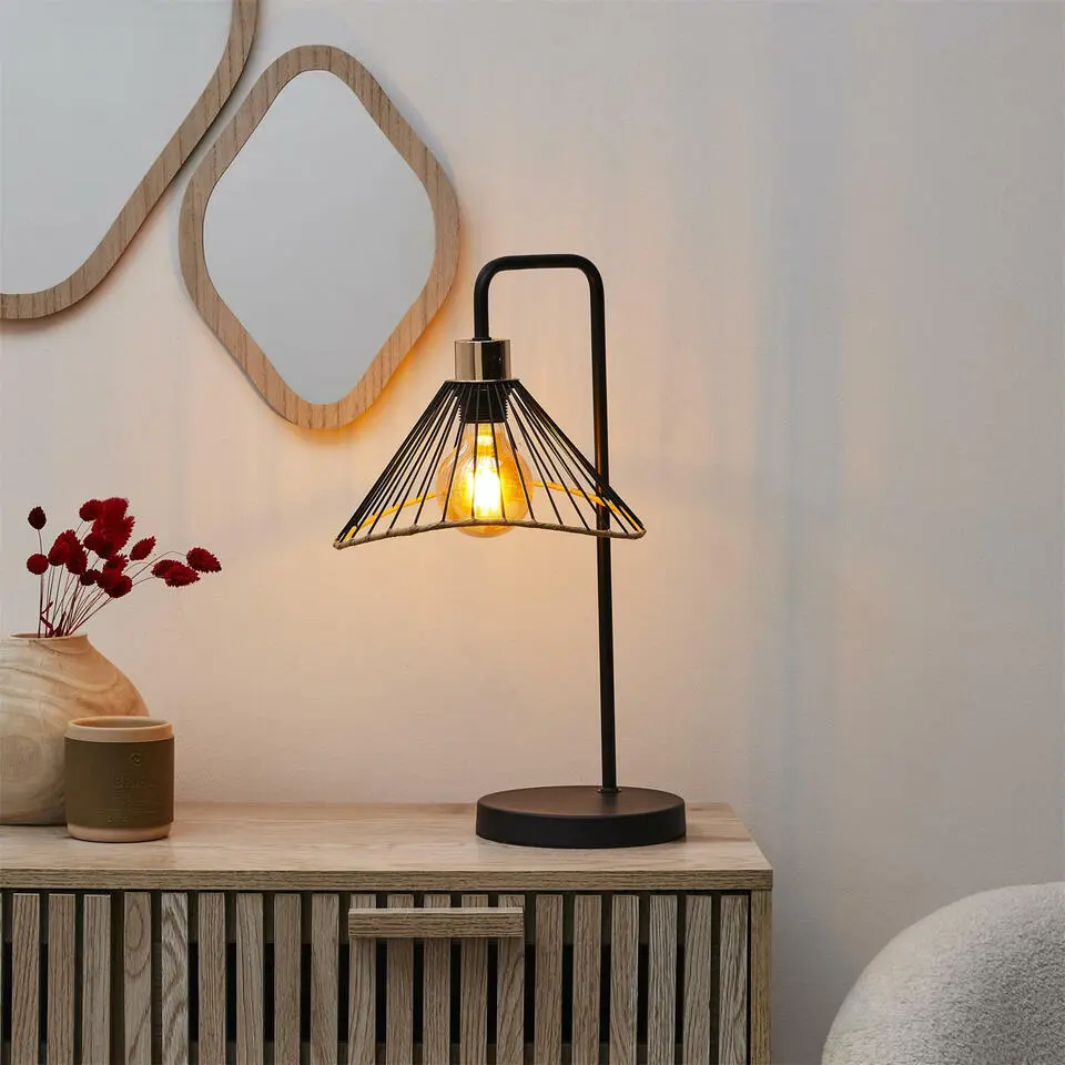 Home deco factory LED Tafellamp Loft - zwart - 30 x 47 x 25 cm