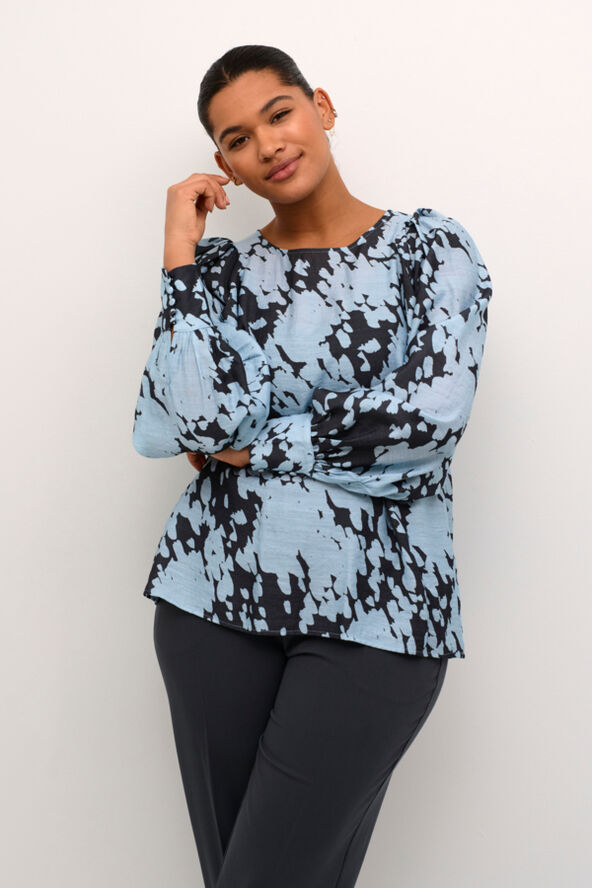 Kaffe Curve KCluma Blouse Grey/blue graphic cloud