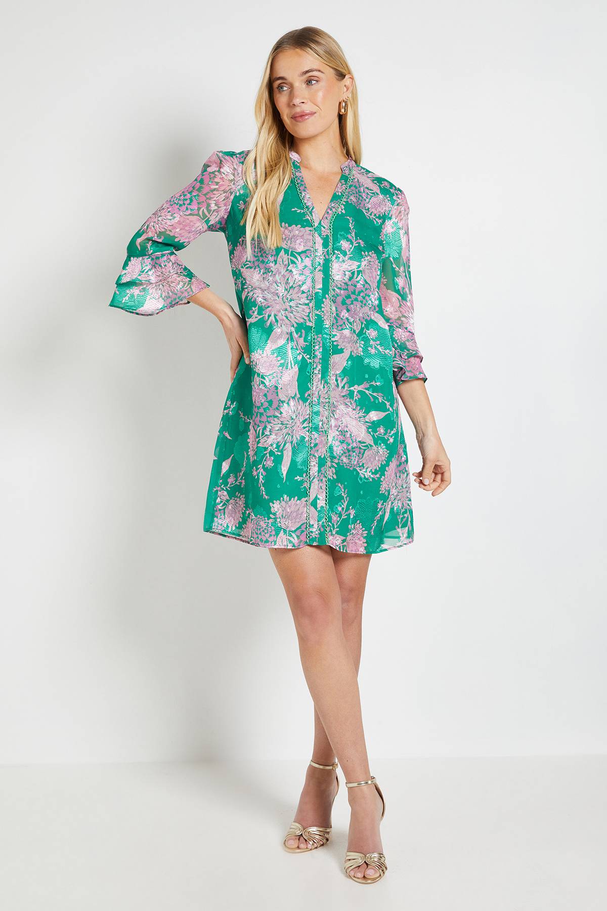 Wallis Robe Droite À Volants Petite Taille Imprimé Floral Dévoré