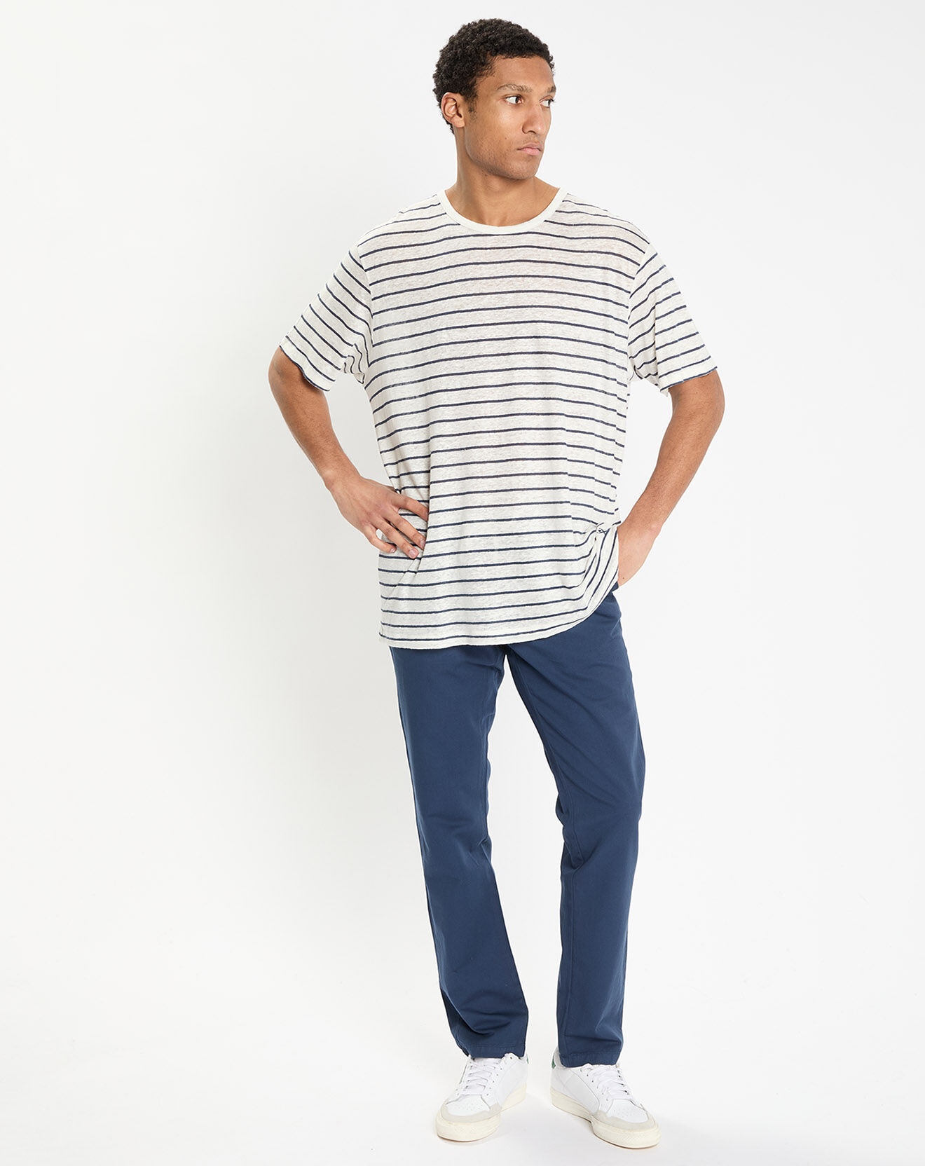 Hackett London T-Shirt 100% Lin Regular Fit Marinière blanc/bleu
