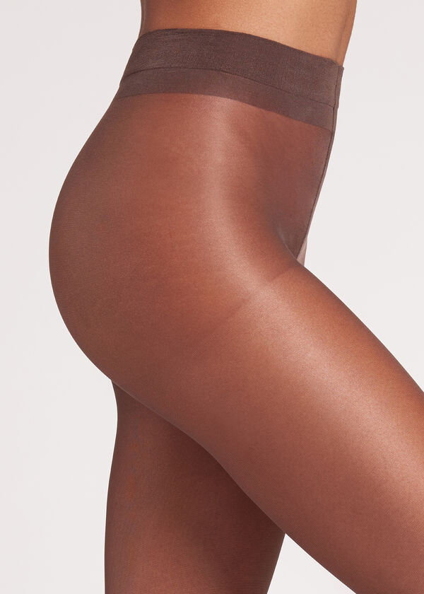 Meia-calça modeladora transparente 30 denier com cós de compressão