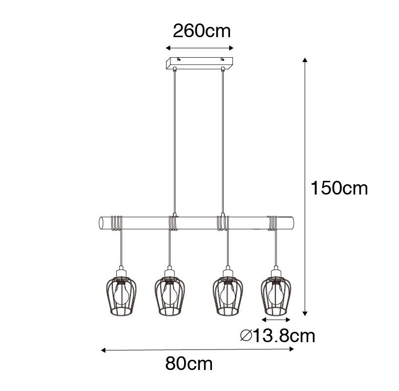 Smart hanglamp zwart met hout incl. 4 Wifi A60 - Stronk