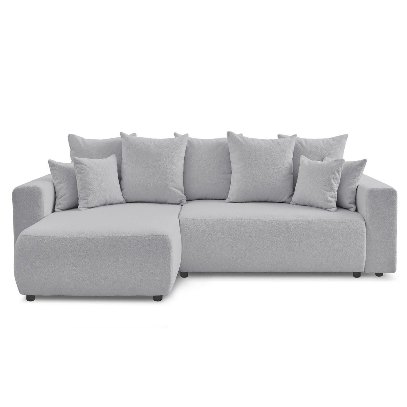 Bobochic Canapé d'angle convertible reversible bouclette Envy gris clair - 282x153x95 cm