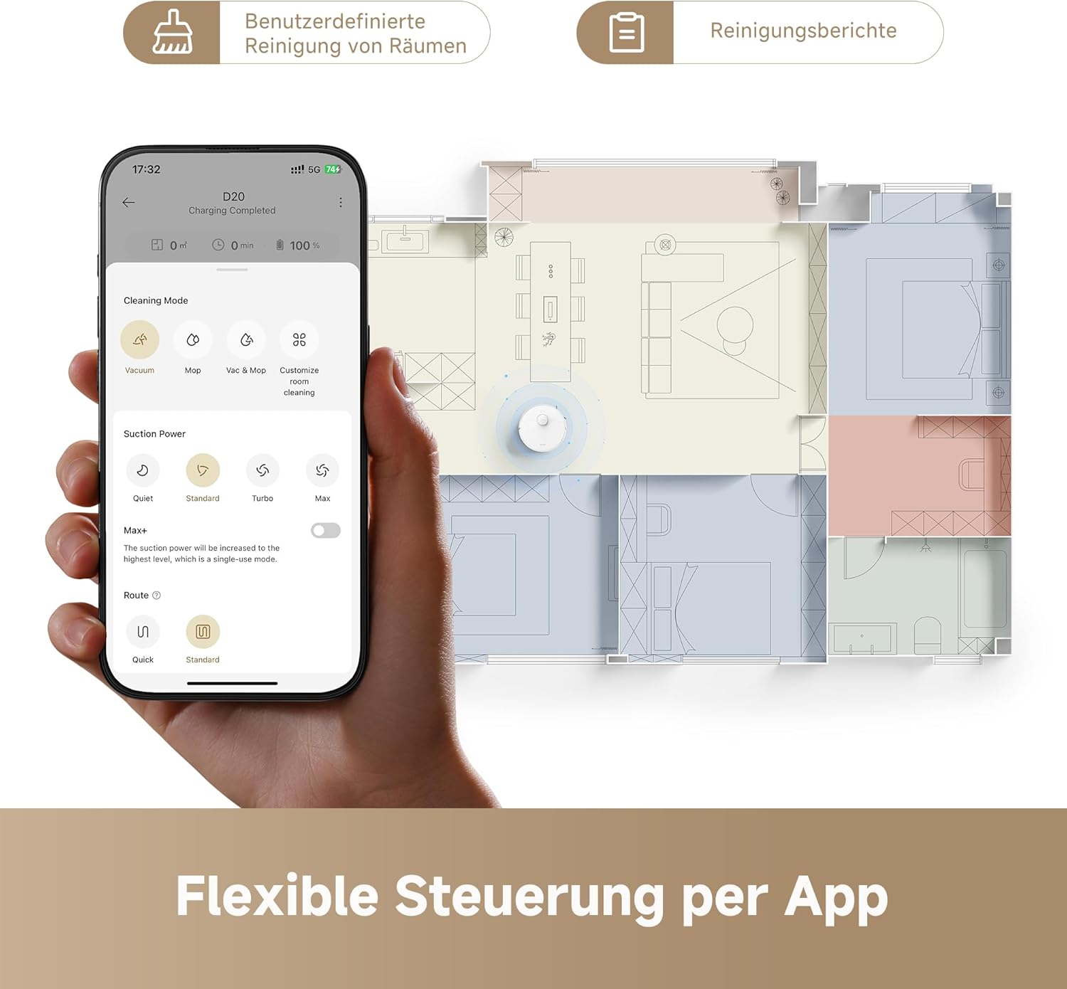 dreame D20 Saugroboter, 13.000 Pa Saugkraft, DuoBrush für Tierhaare, LDS-Navigation, 2-in-1: Staubsaugen und Wischen, Hartböden und Teppiche, 5.200-mAh-Akku, App- und Sprachsteuerung