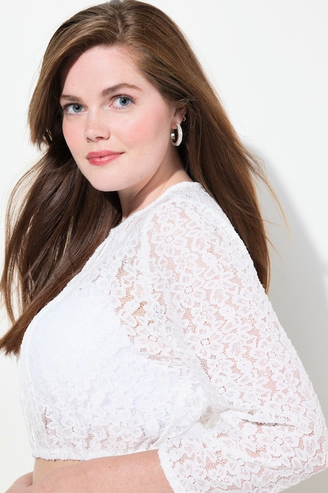 Dirndlbluse, elastische Spitze, Rundhals, 3/4-Arm