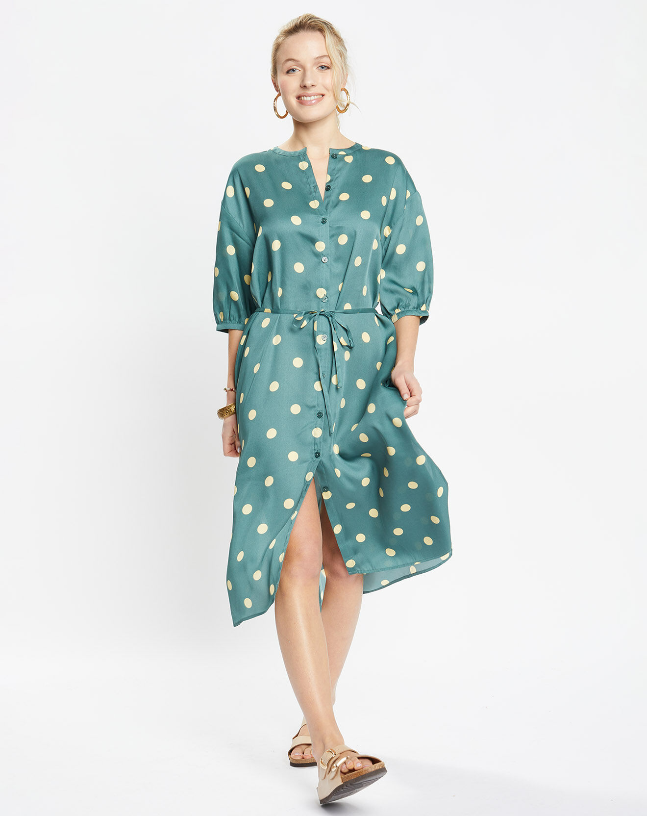 Jodhpur Robe chemise effet satinée Mona à pois verte