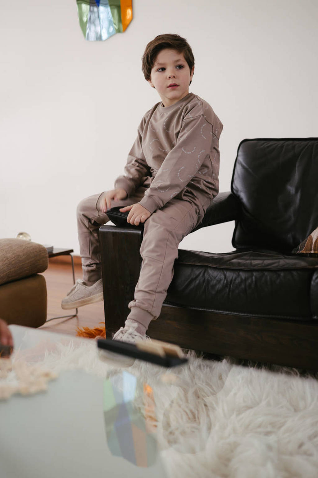 LEVV sweater met all over print zand