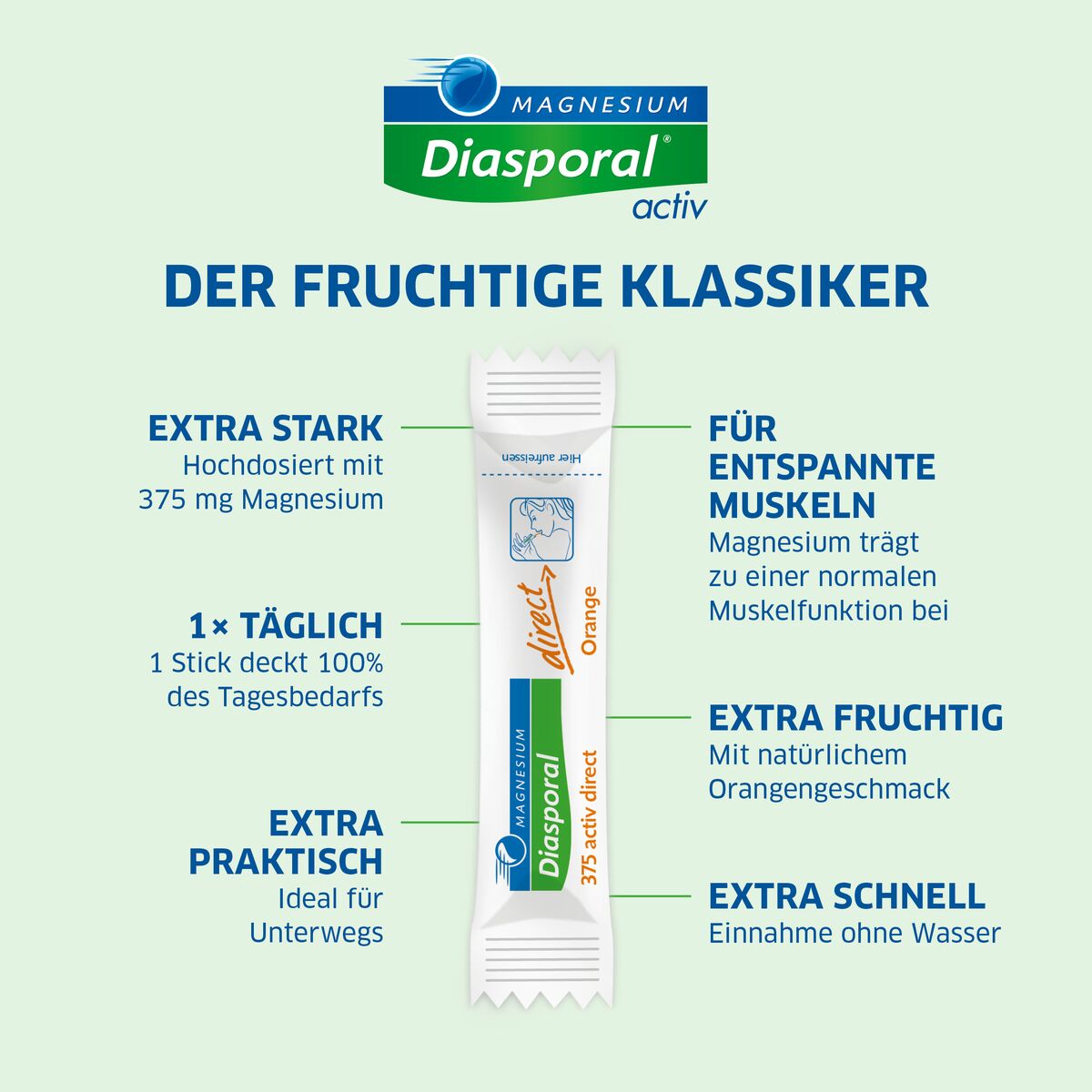 MAGNESIUM DIASPORAL Activ Direct<br>20 Stück, Granulat, orange
