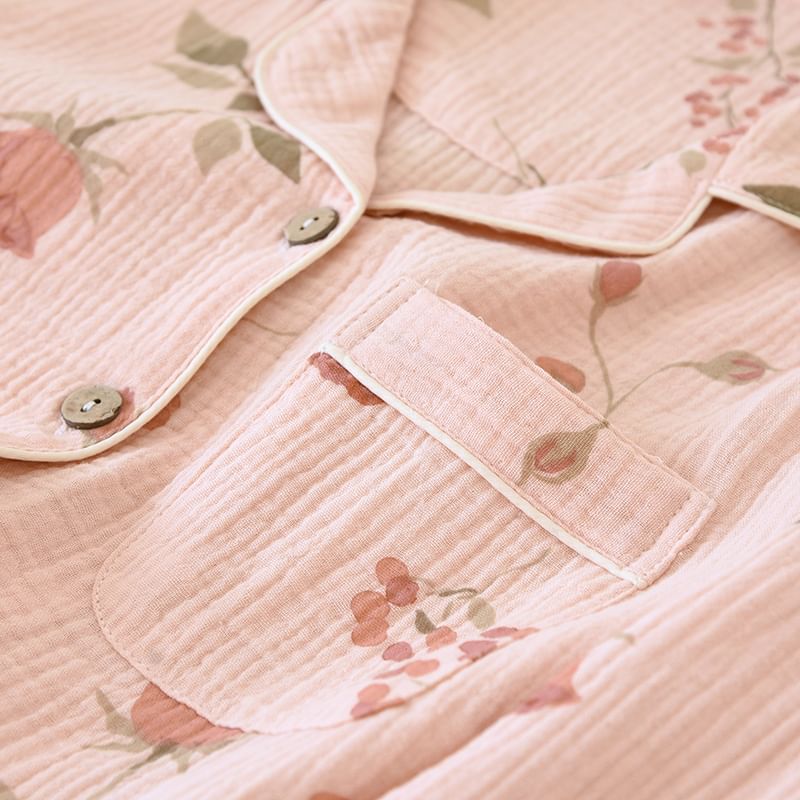 MelMount - Pyjamaset: overhemd met lange mouwen en bloemenprint + broek