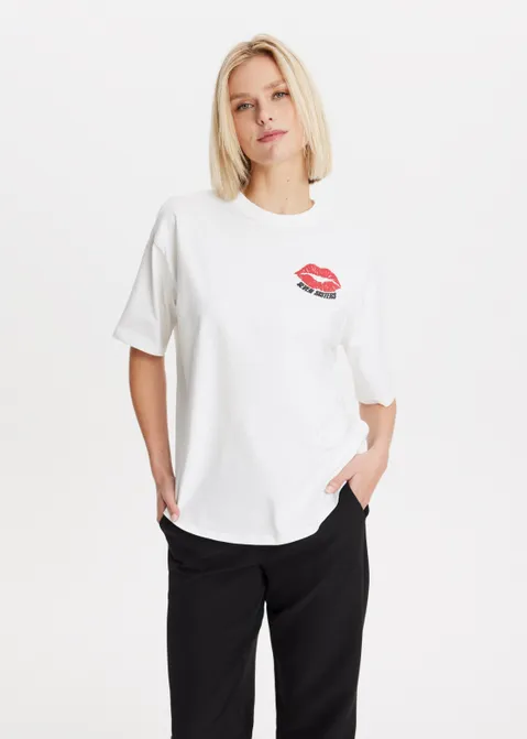T-shirt met print lips wit (WIT)
