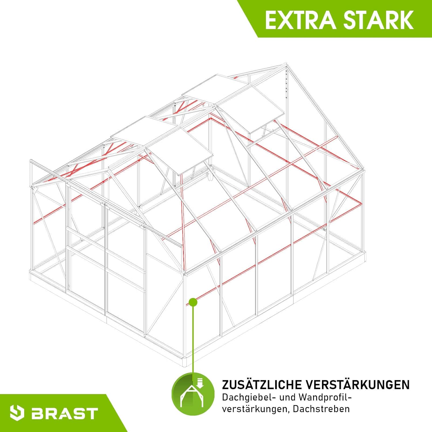 BRAST Gewächshaus Aluminium mit Fundament | 42 Modelle | 130x190x195cm - 490x250x235cm | TÜV geprüft | 6mm Hohlkammerplatten | rostfrei wetterfest temperaturbeständig | 310x250x235cm Grün
