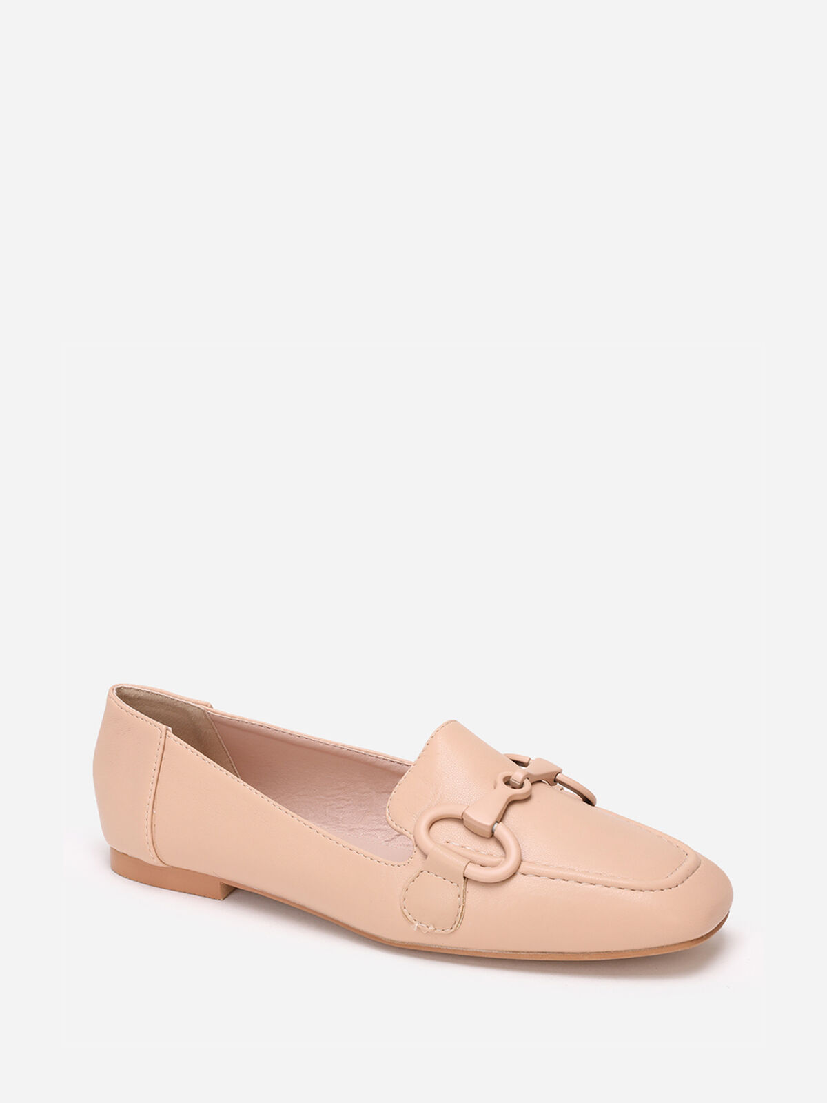 Mocassins à bride métallique et surpiqûres- Beige