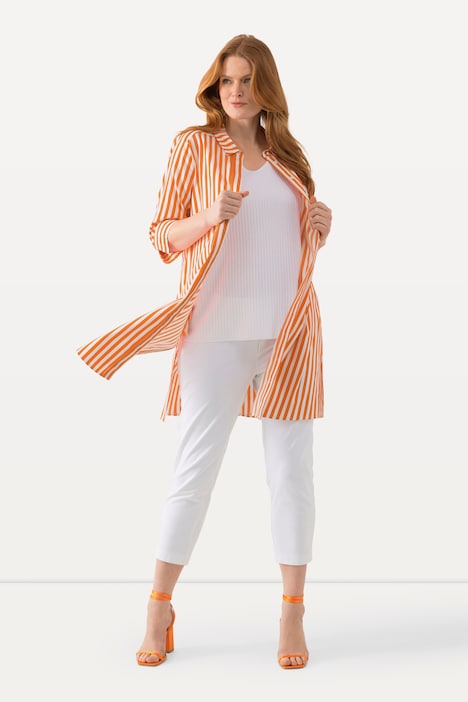 Longbluse, Streifen, A-Linie, Hemdkragen, 3/4-Arm