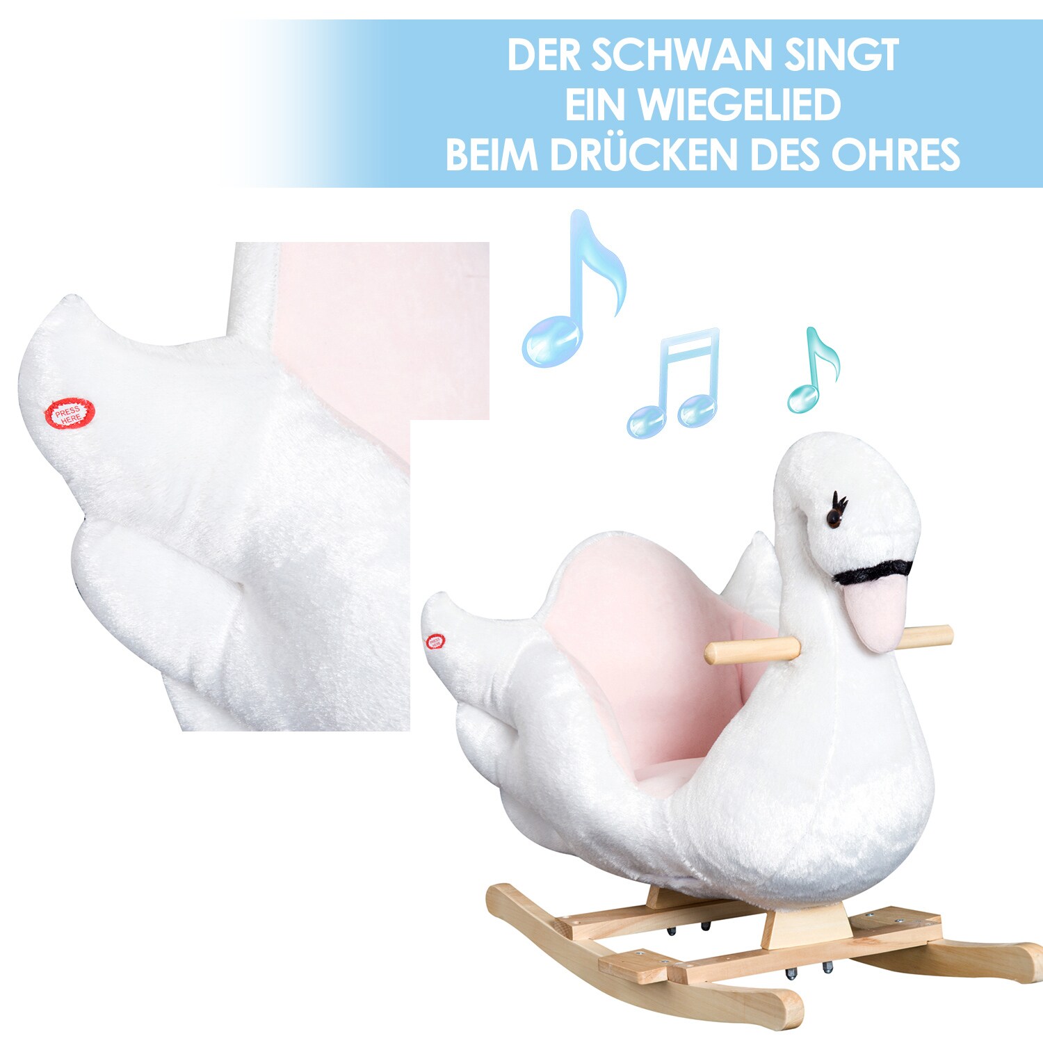HOMCOM Kinder Schaukelwippe als Schwan rosa, weiß 60 x 32 x 55 cm (LxBxH)