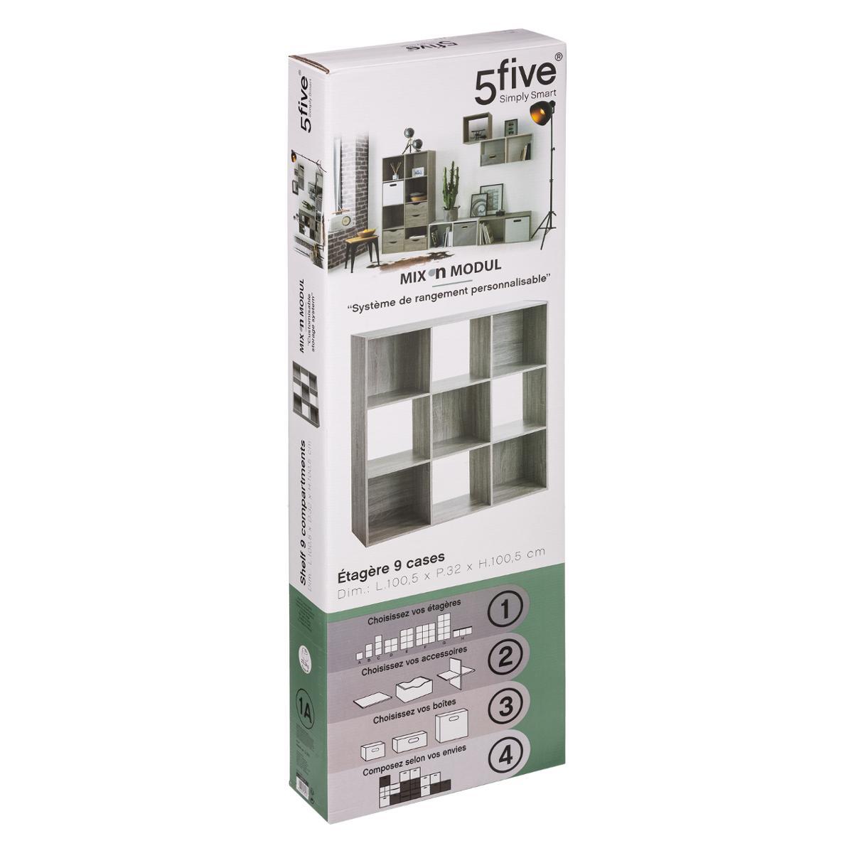 ETAGERE BOIS 9 CASES MIX GRIS