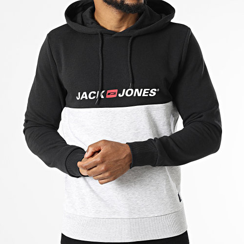 Sweat Capuche Corp Block Noir Gris Chiné