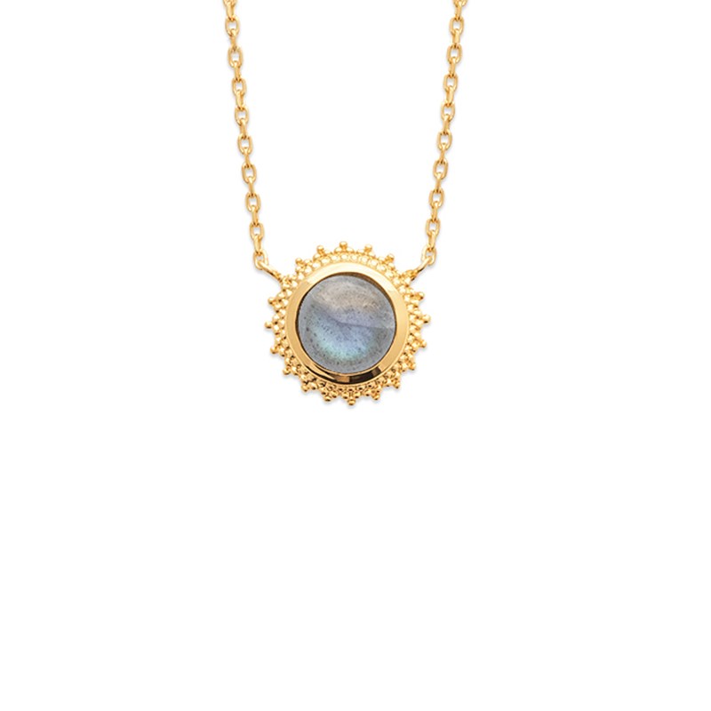Collier plaqué or ou argent et pierre Labradorite LISA - Bijoux Privés Discovery