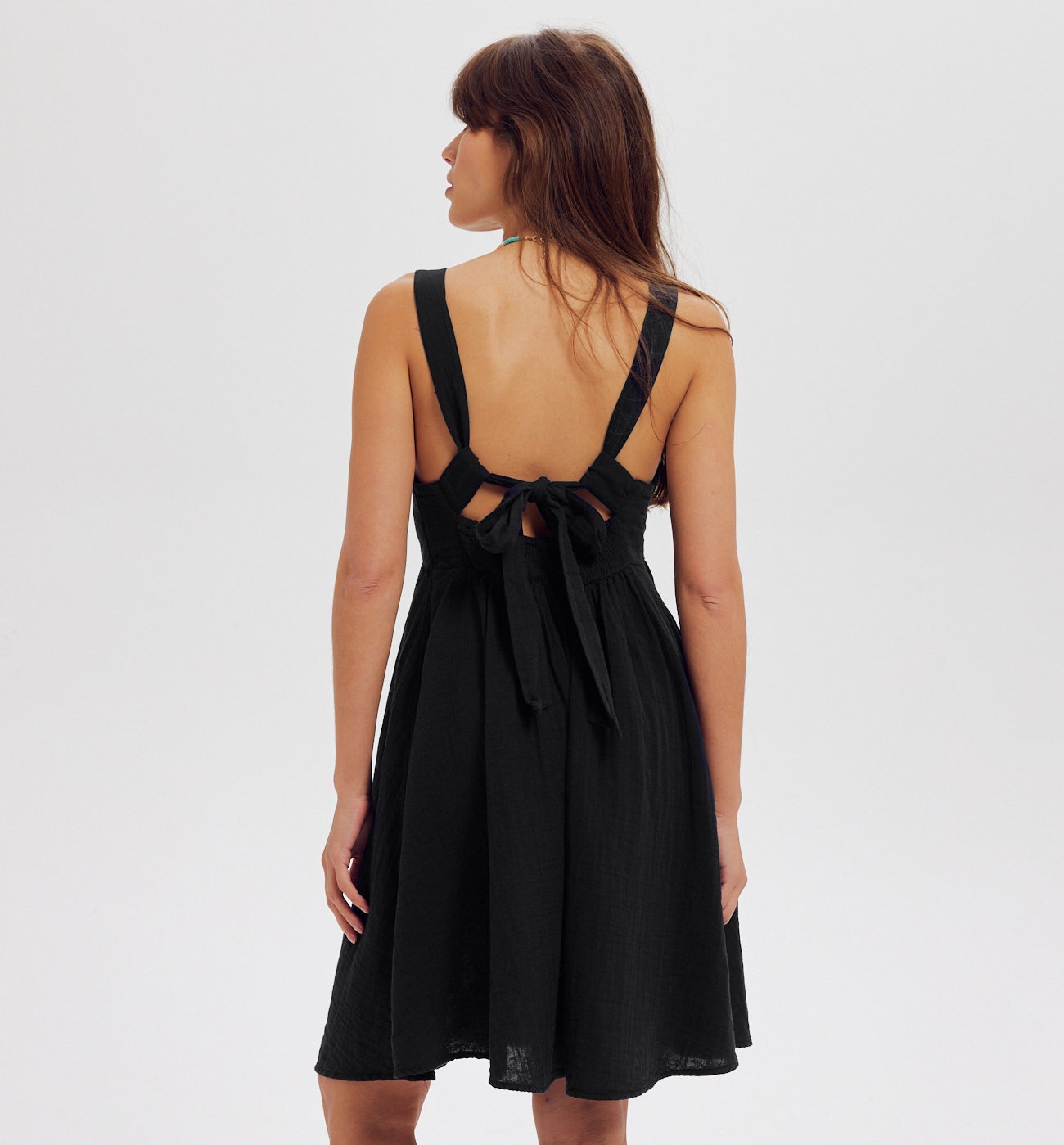 Robe dos nu en gaze de coton - Noir