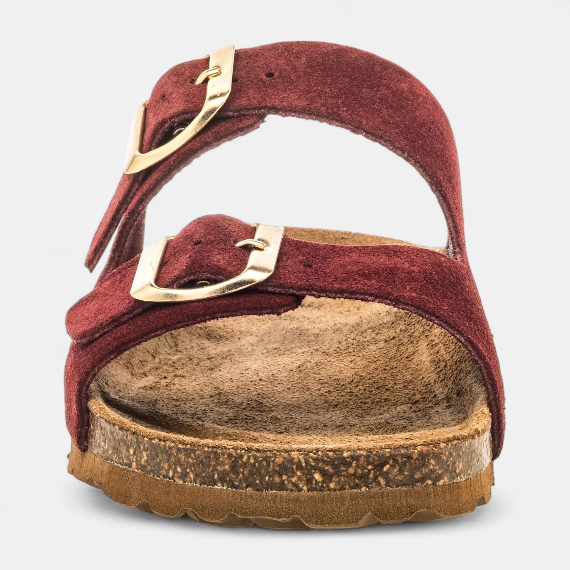 Mules semelle liège Femme en cuir bordeaux