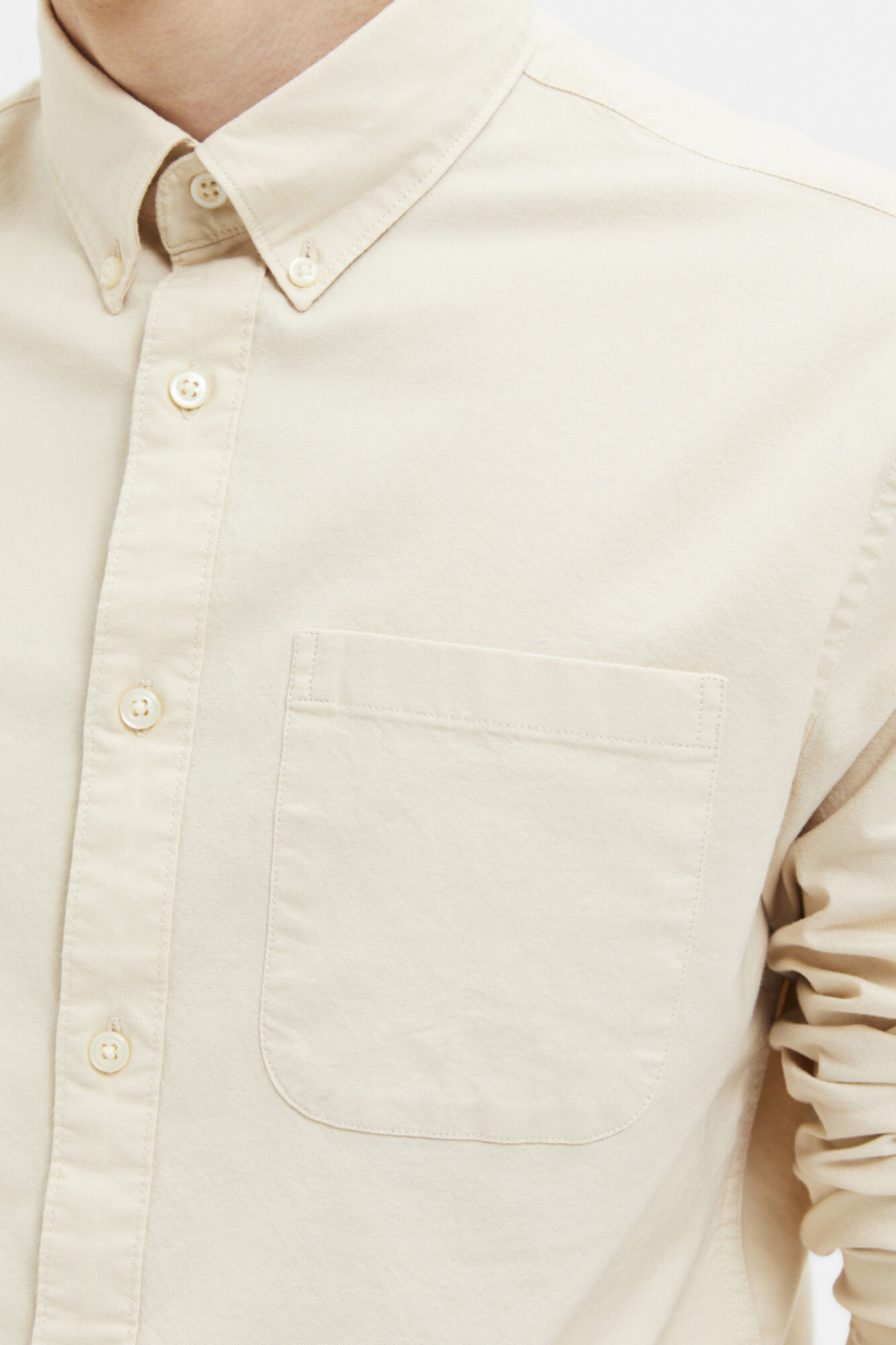 Camisa de manga comprida com bolso, 100% algodão - Marrom