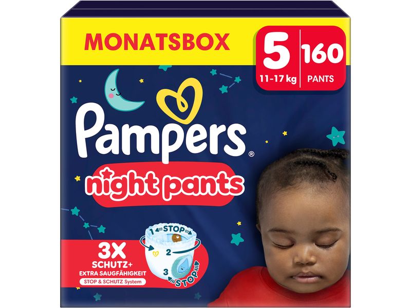 Pampers Nachtwindeln Baby Dry Night Pants Grösse 5 Monatsbox 12-17 kg, 160 Stück