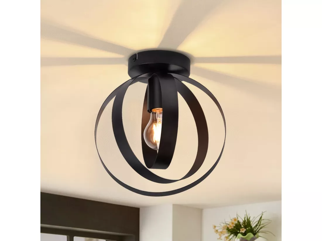 NETTLIFE Plafonnier E27 Métal Industriel Noir Couloir Lampe de Cuisine Rétro Table à Manger Vintage Abat-Jour Intérieur Salon Chambre Restaurant