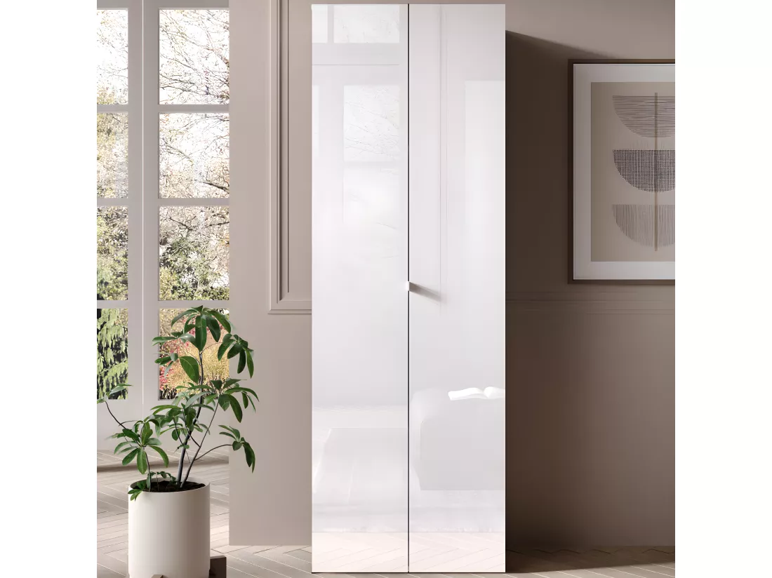 Armoire de bureau 2 portes 3 étagères laqué Blanc brillant - TORINO