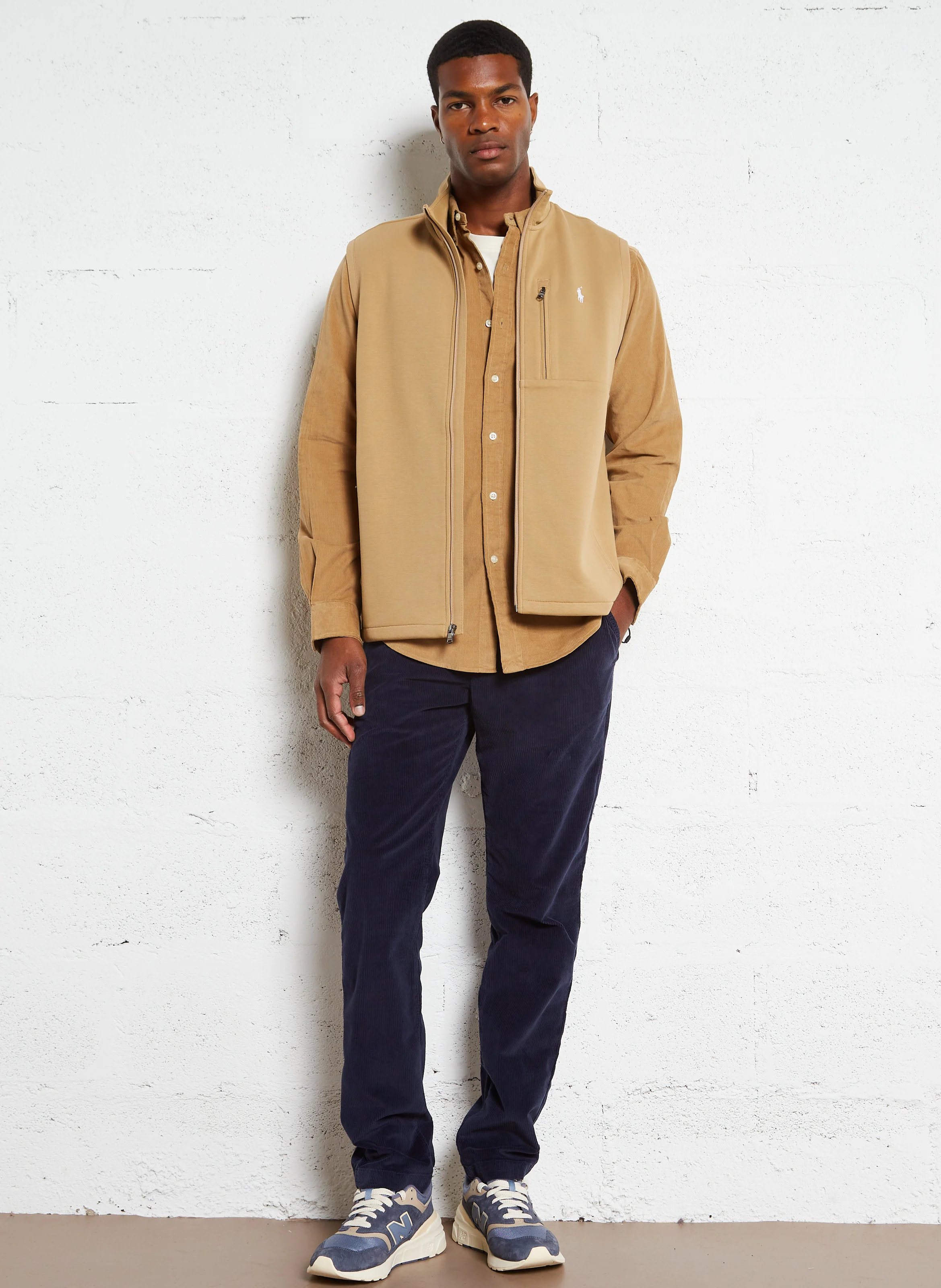 Gilet col montant en coton mélangé | Beige